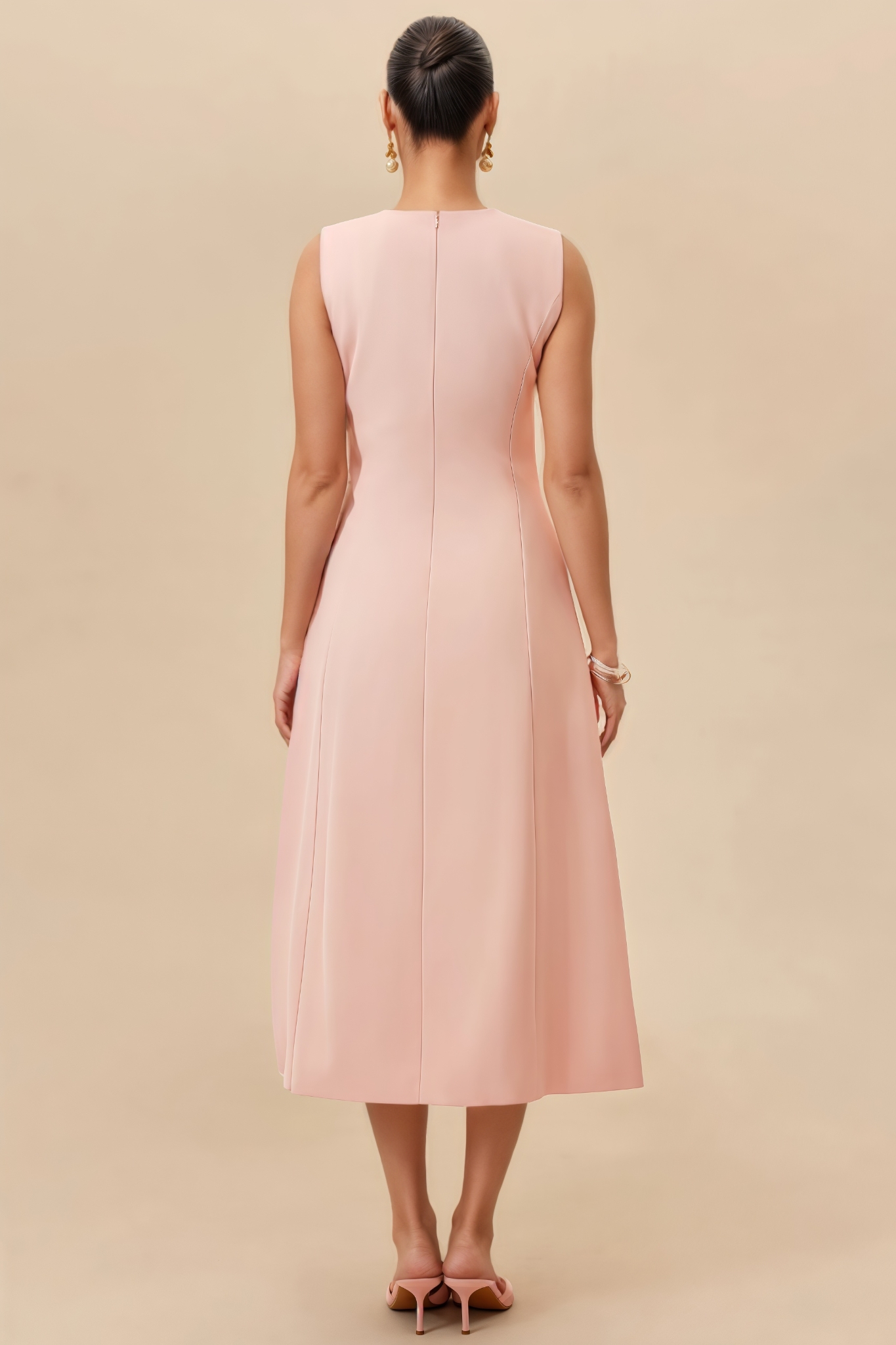 Leville Pink Sleeveless Embroidery Midi Dress
