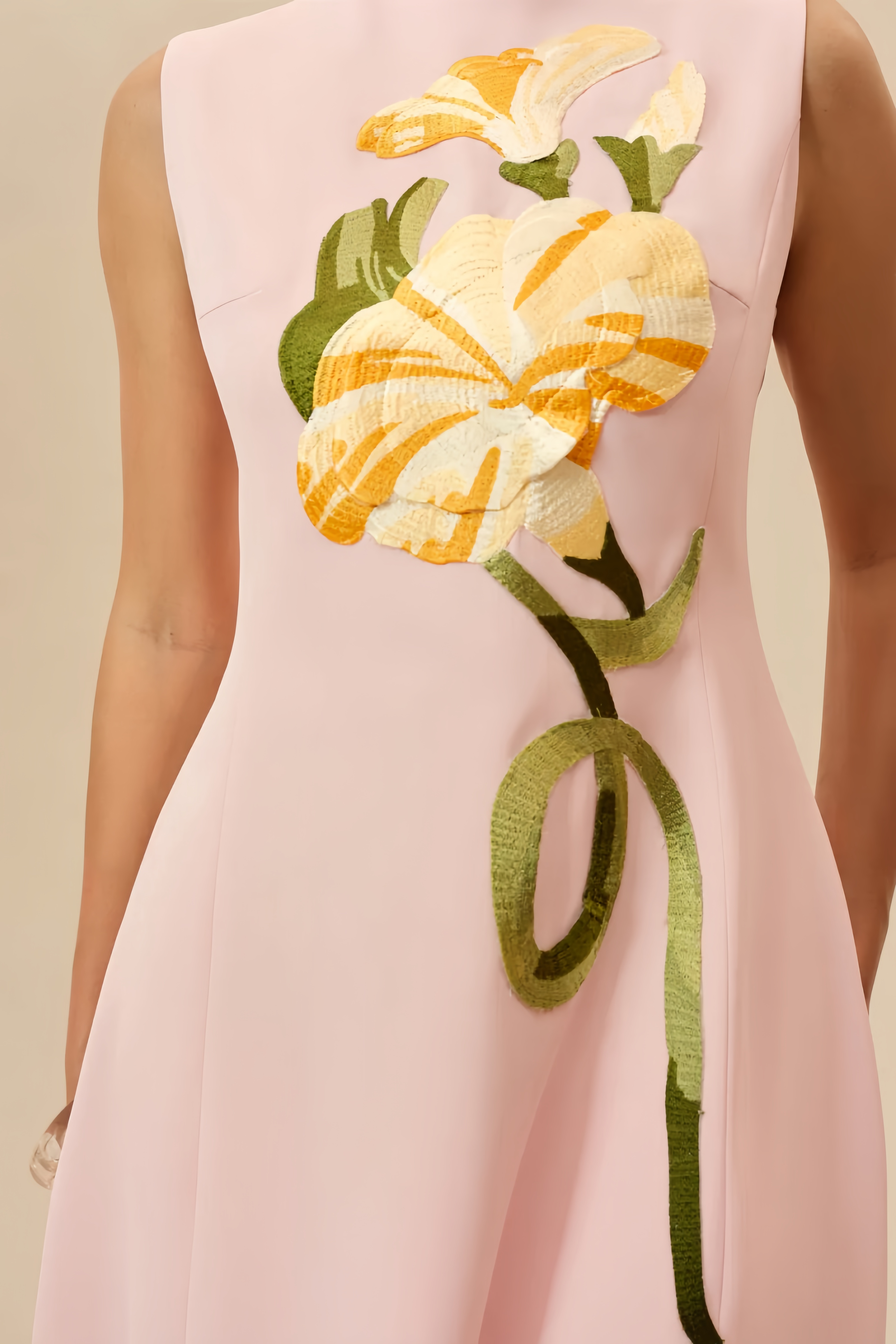 Leville Pink Sleeveless Embroidery Midi Dress