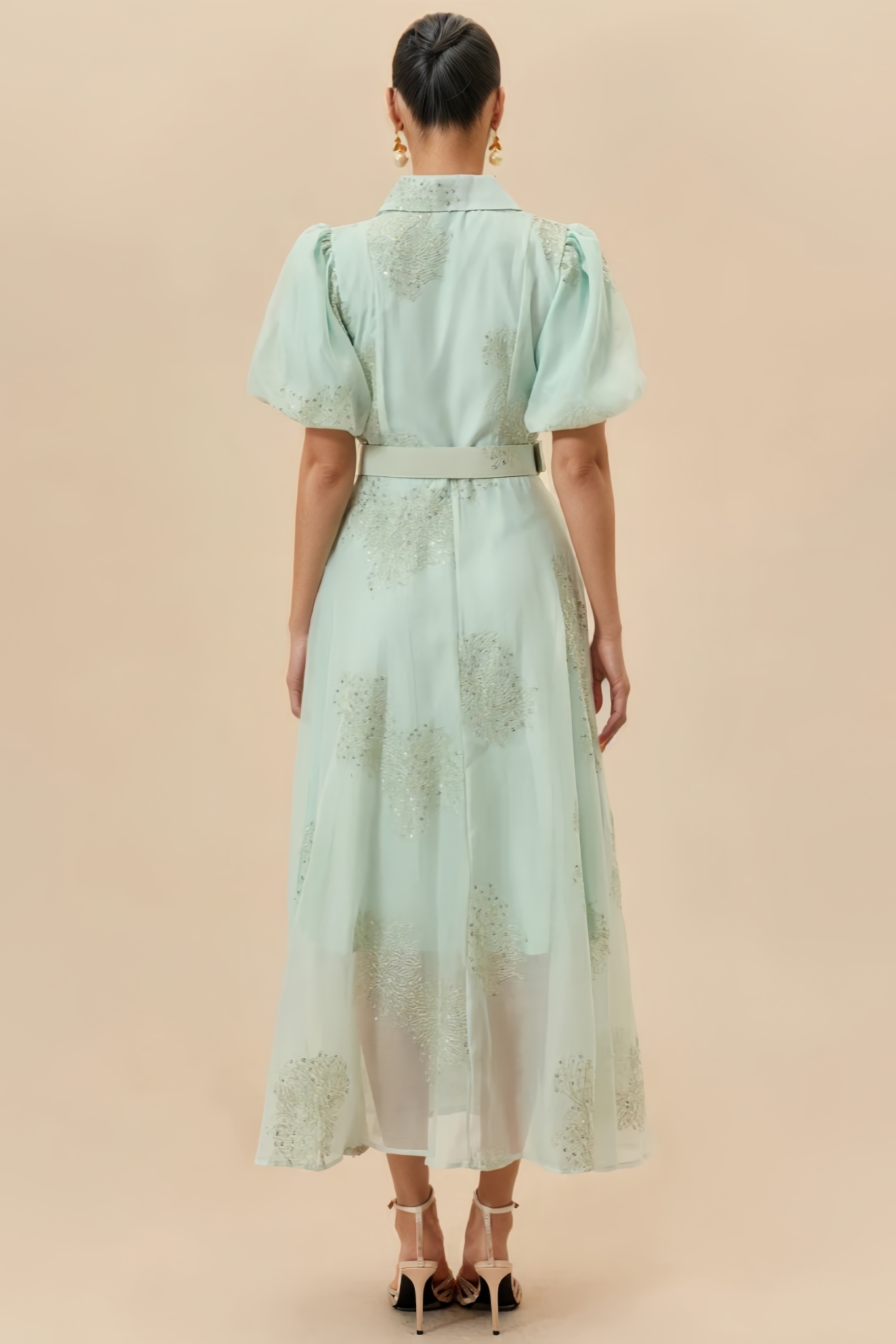 Jlric Green Short Sleeve Embroidered Maxi Dress