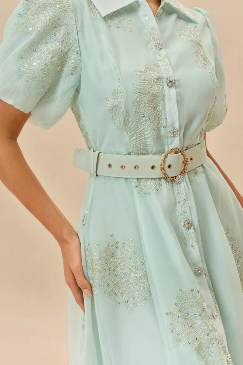 Jlric Green Short Sleeve Embroidered Maxi Dress