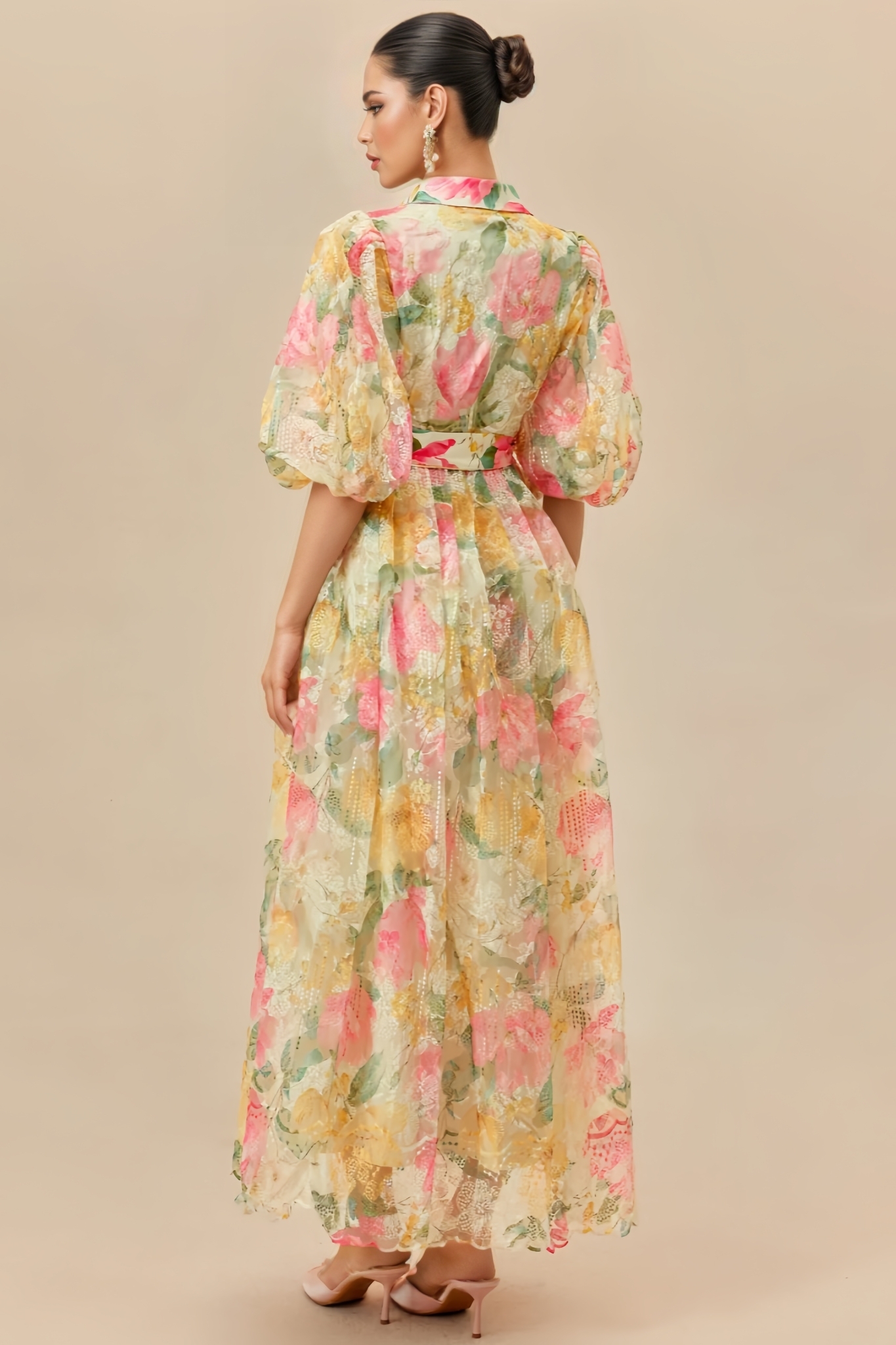 Kamsin Puff Sleeve Floral Print Maxi Dress