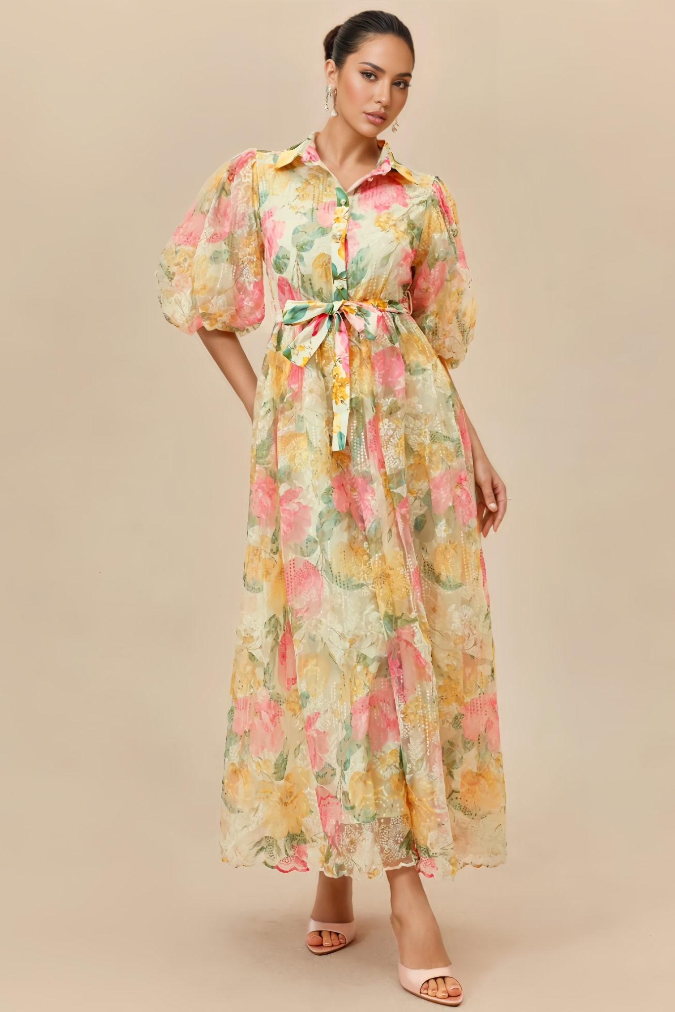 Kamsin Puff Sleeve Floral Print Maxi Dress