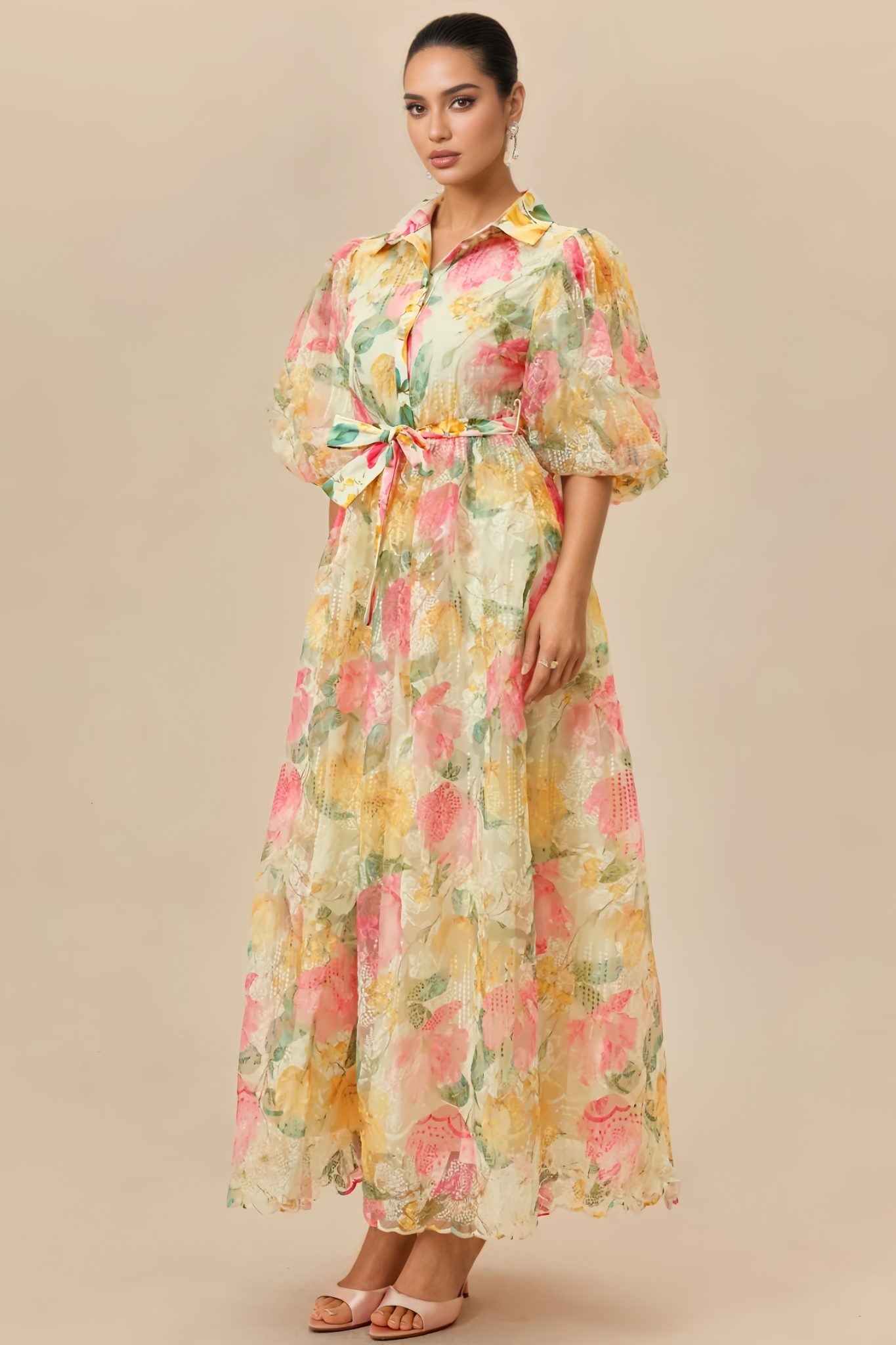 Kamsin Puff Sleeve Floral Print Maxi Dress