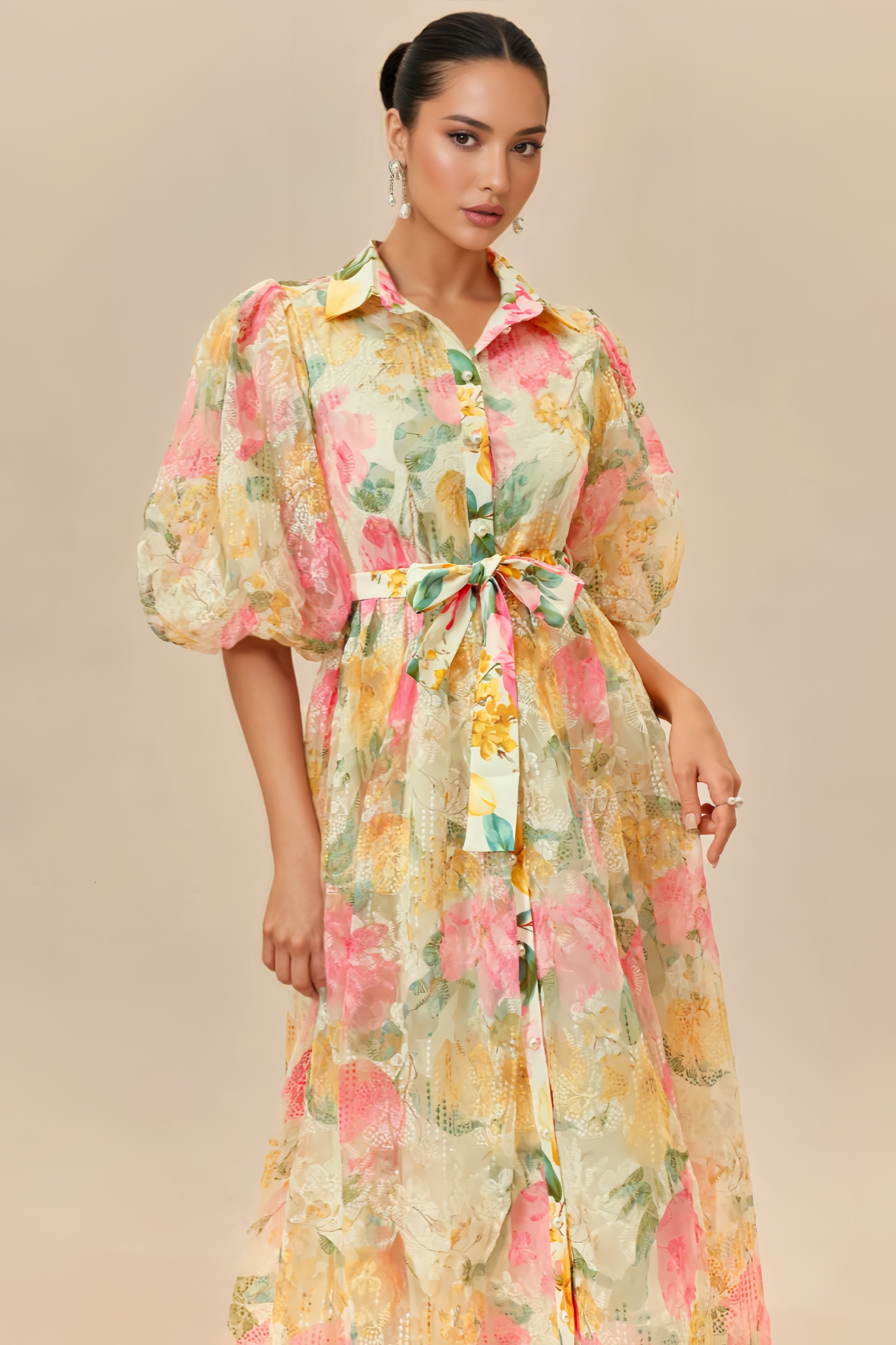 Kamsin Puff Sleeve Floral Print Maxi Dress