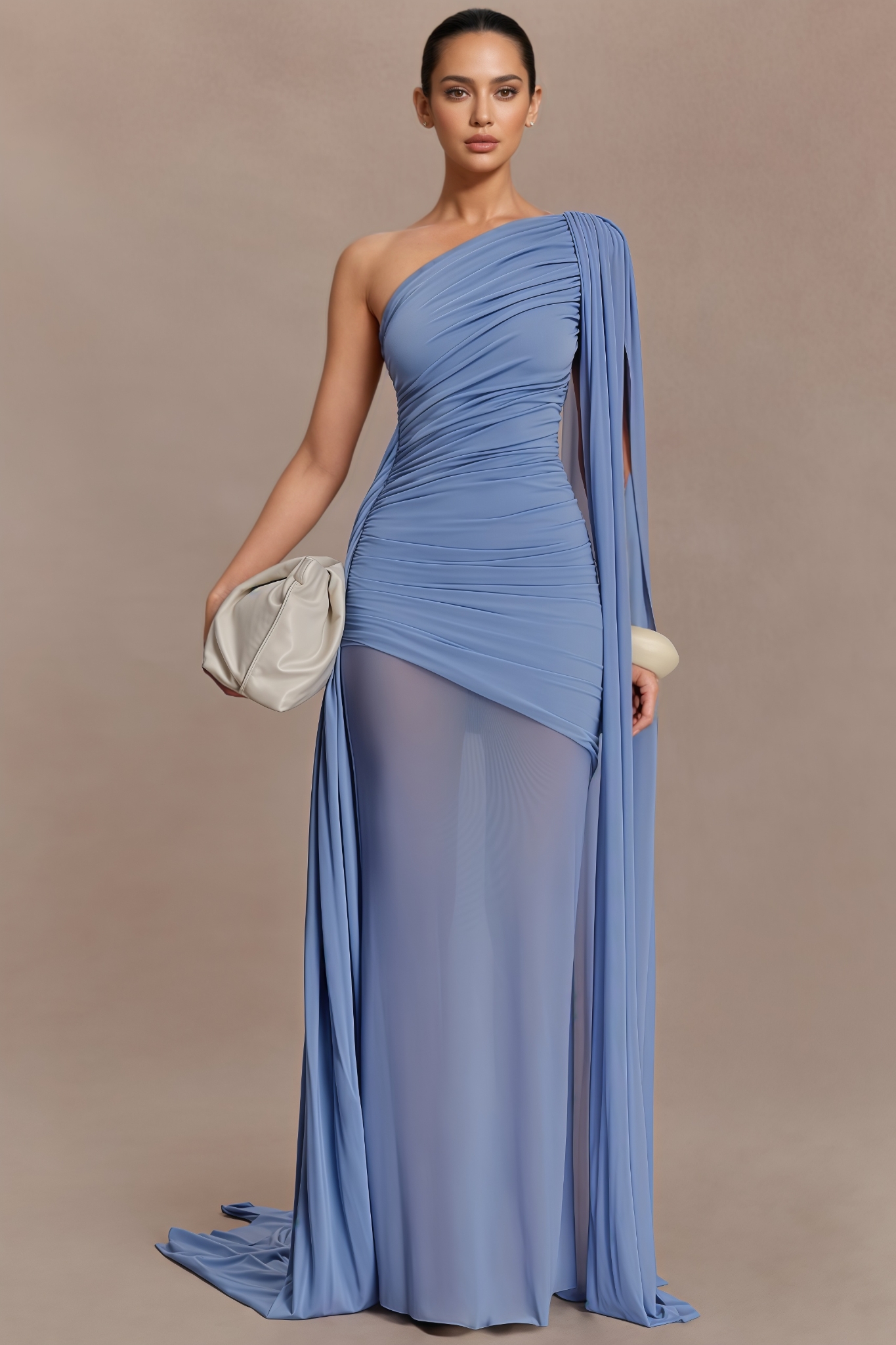 Griorn Blue One Shoulder Maxi Dress