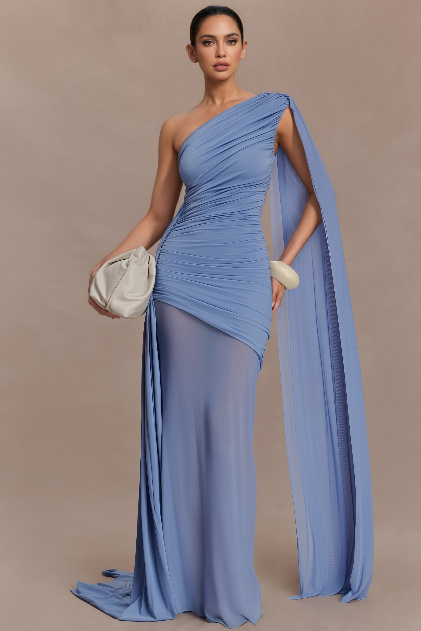 Griorn Blue One Shoulder Maxi Dress