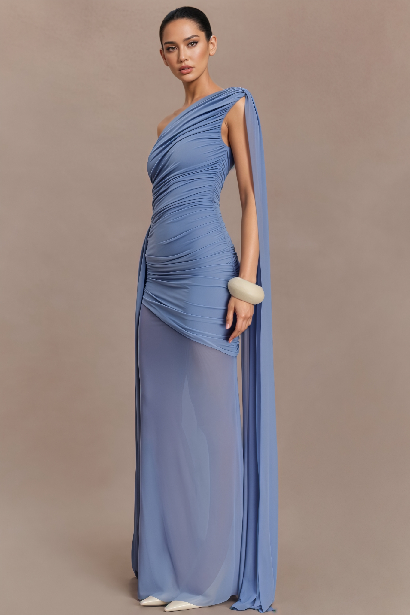 Griorn Blue One Shoulder Maxi Dress
