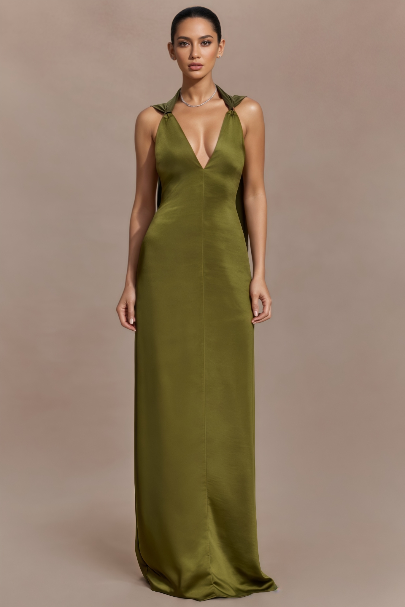 Vhlioty Green Backless Satin Maxi Dress