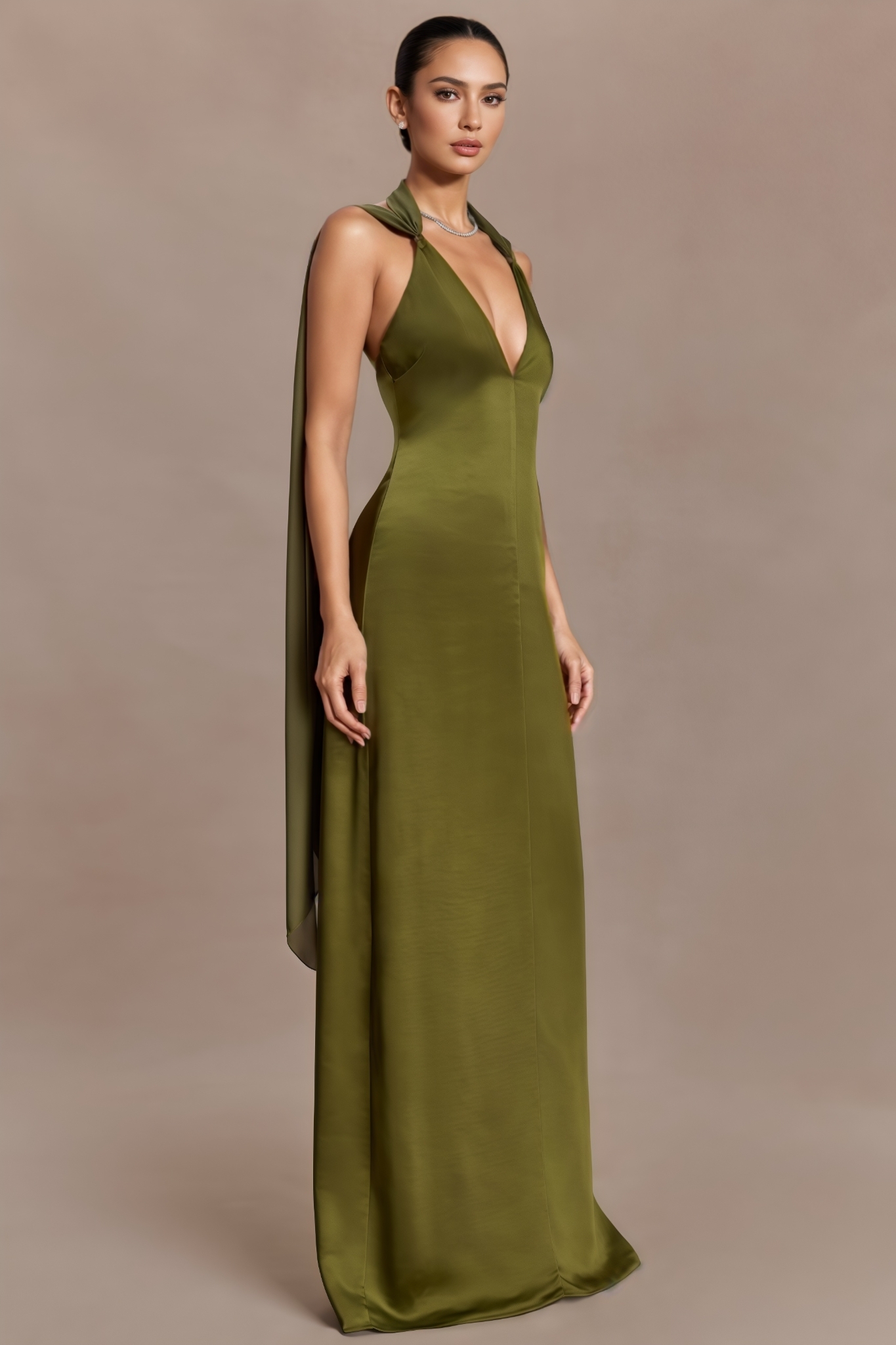 Vhlioty Green Backless Satin Maxi Dress