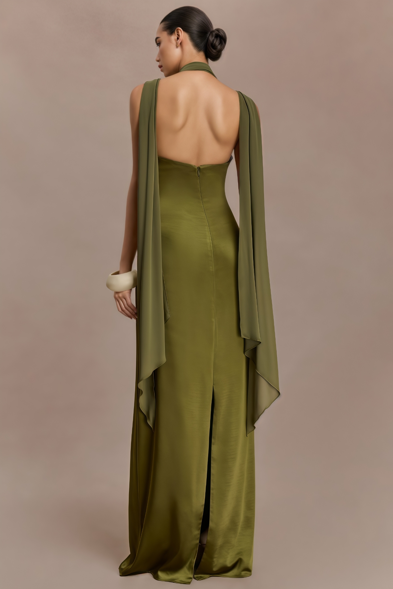 Vhlioty Green Backless Satin Maxi Dress