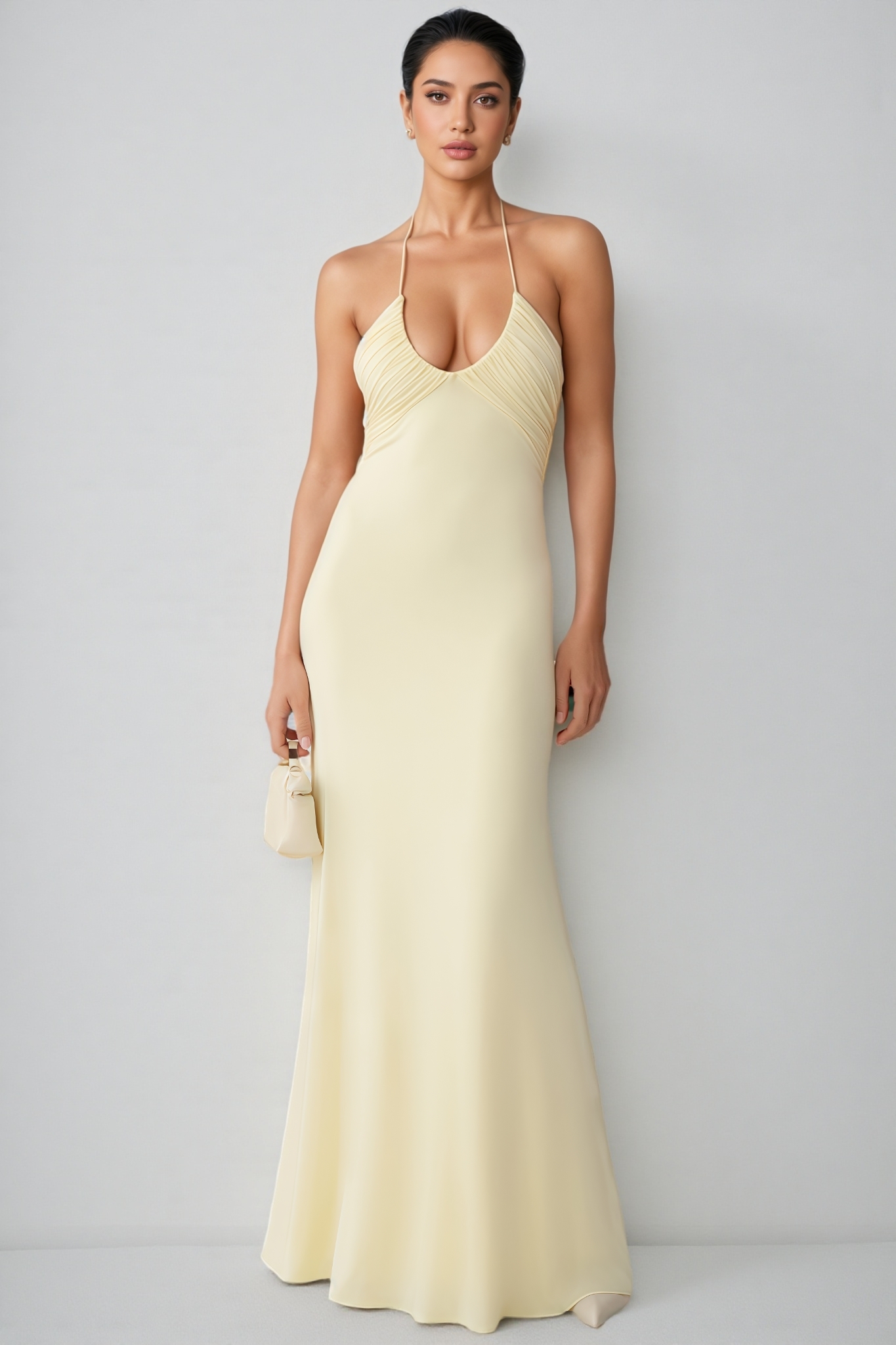 Koitlyn Yellow Halter Neck Draped Maxi Dress