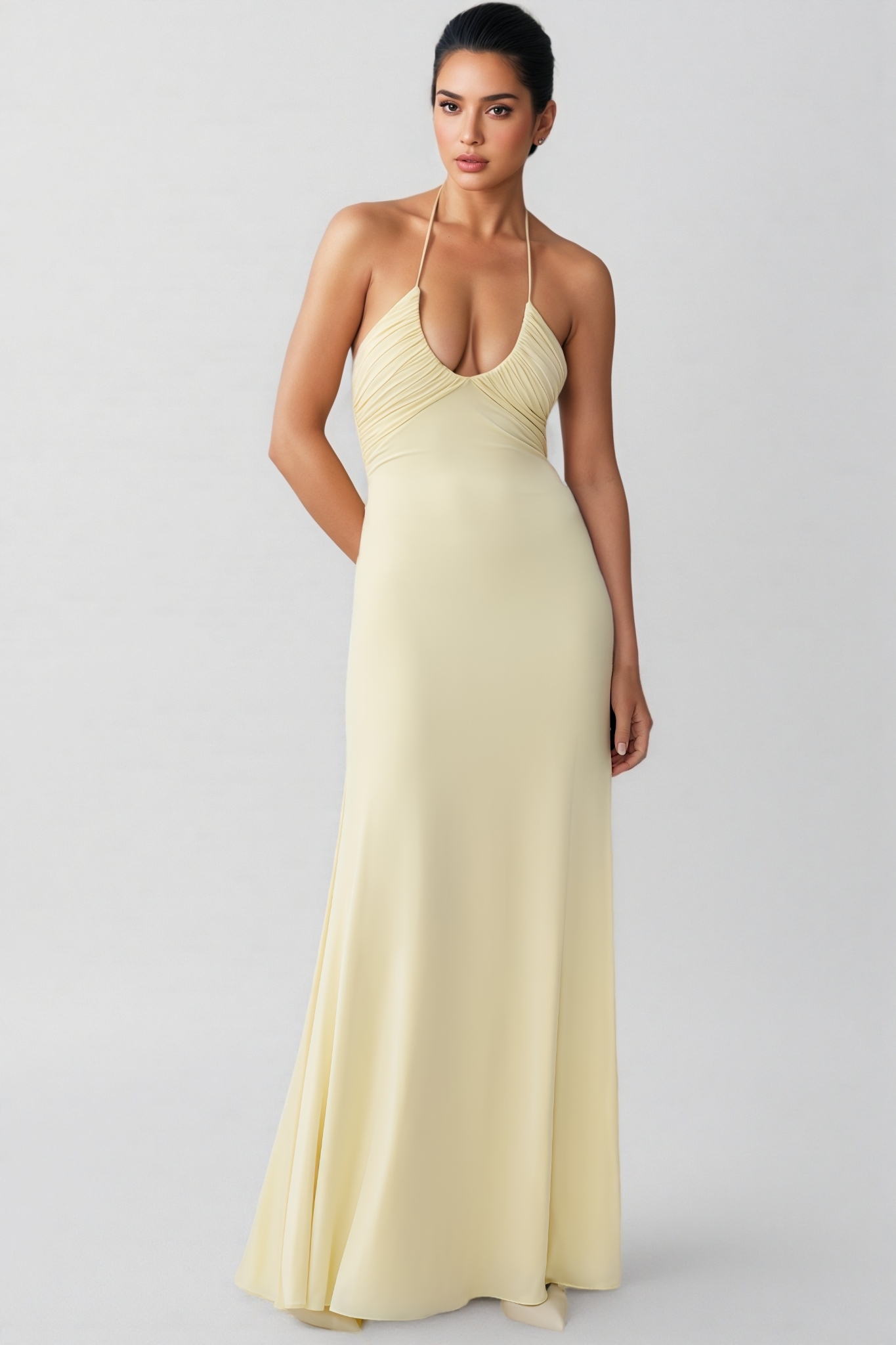 Koitlyn Yellow Halter Neck Draped Maxi Dress