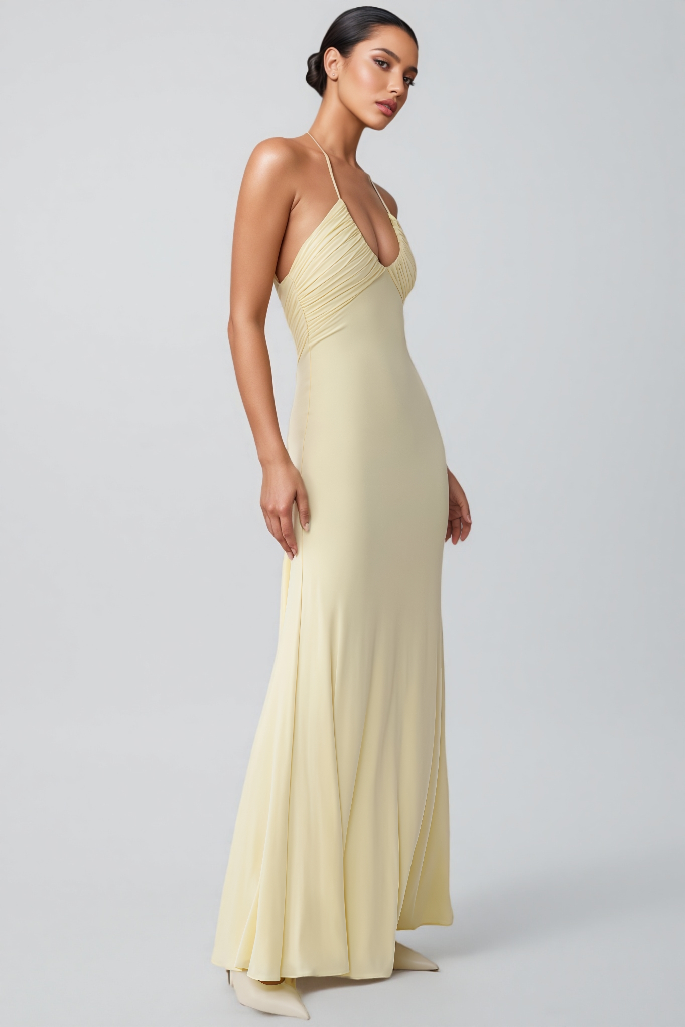 Koitlyn Yellow Halter Neck Draped Maxi Dress