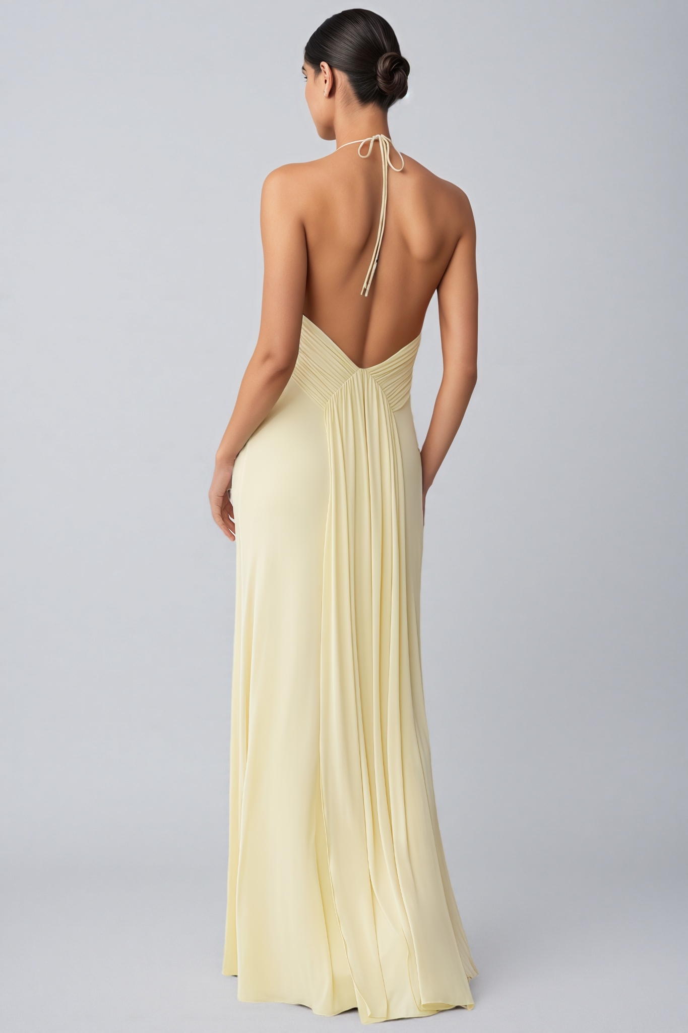 Koitlyn Yellow Halter Neck Draped Maxi Dress