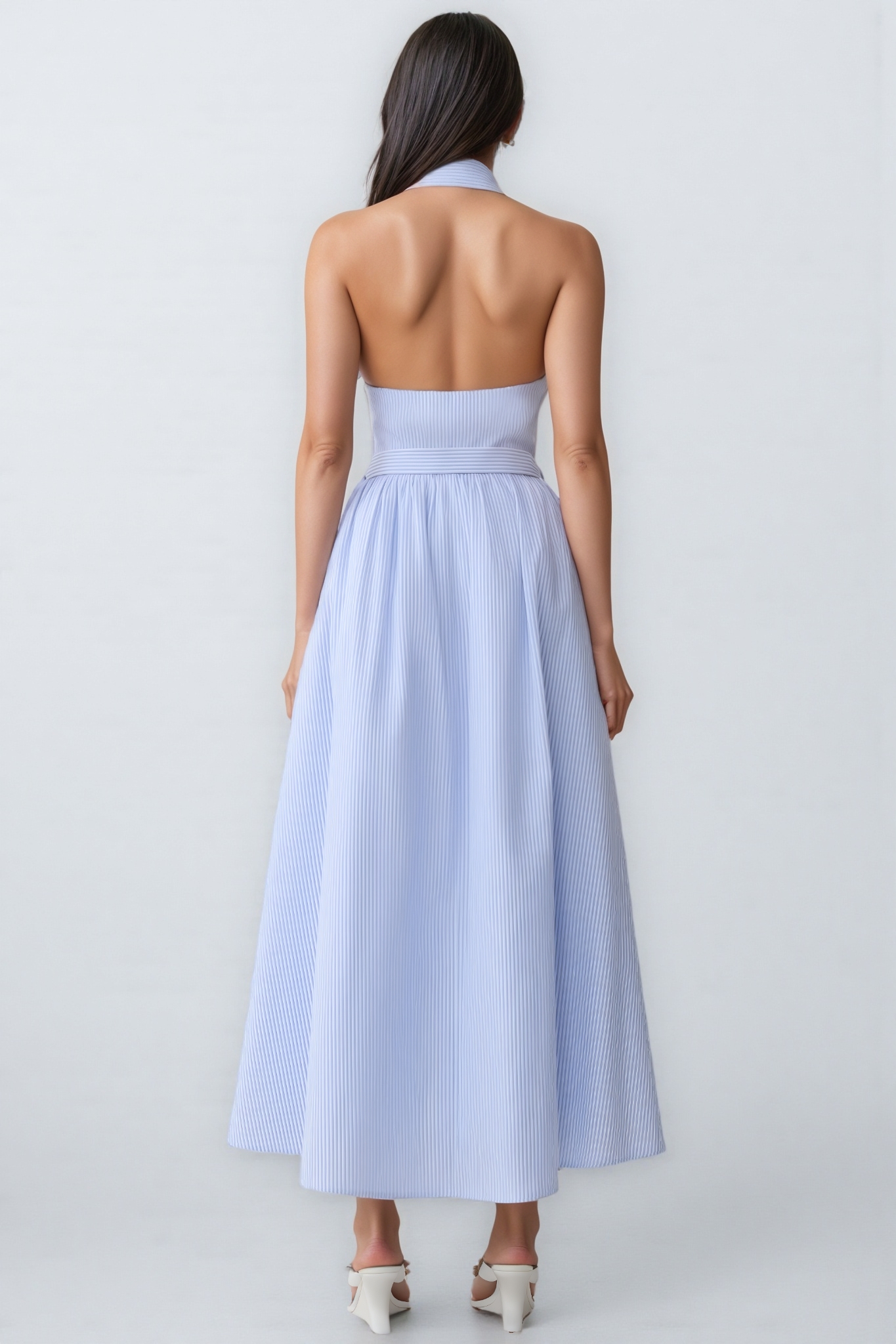 Eash Blue Collared Stripe Maxi Dress