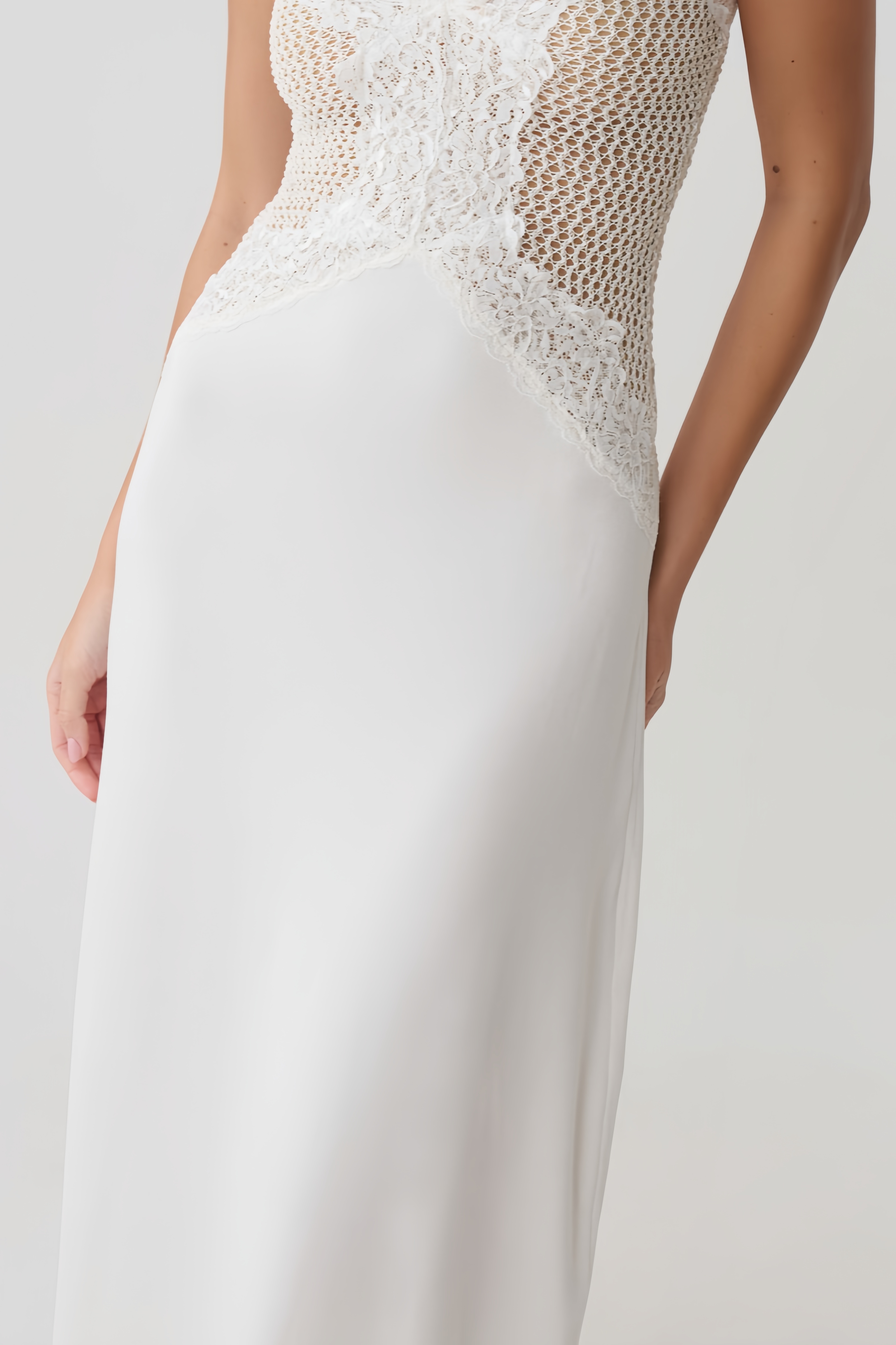 Gisalle White Halter Lace Knit Maxi Dress