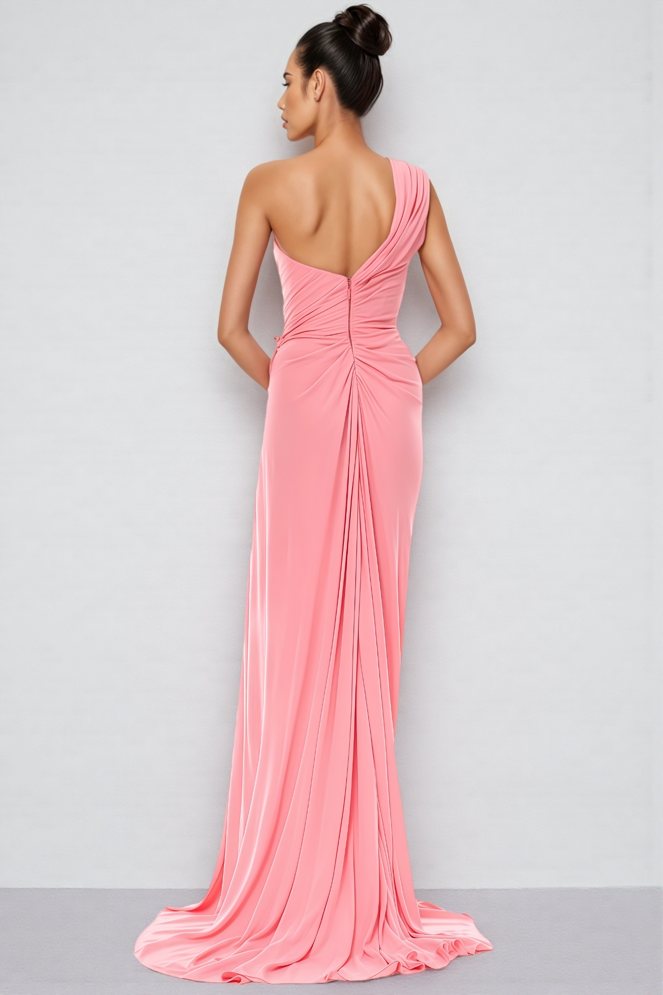 Jacey Pink One Shoulder Pleated Maxi Dress