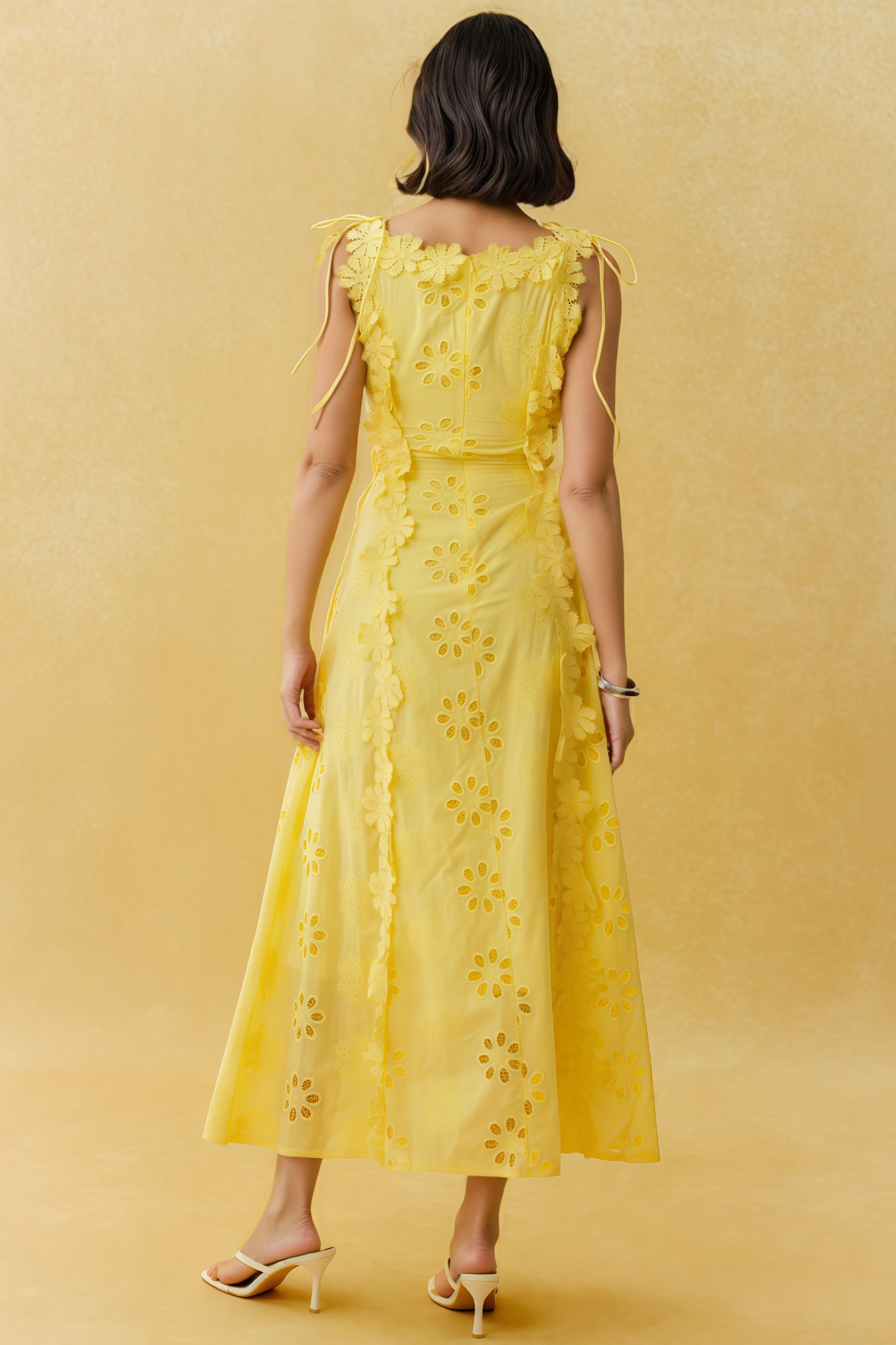 Celypso Yellow 3D Floral Embroidery Maxi Dress