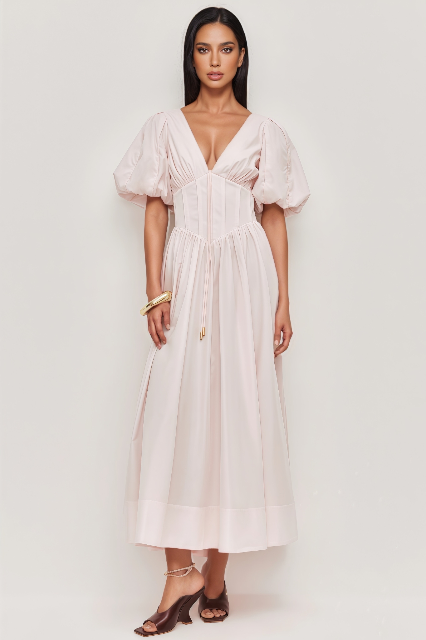 Zarte Pink Puff Sleeve Maxi Dress