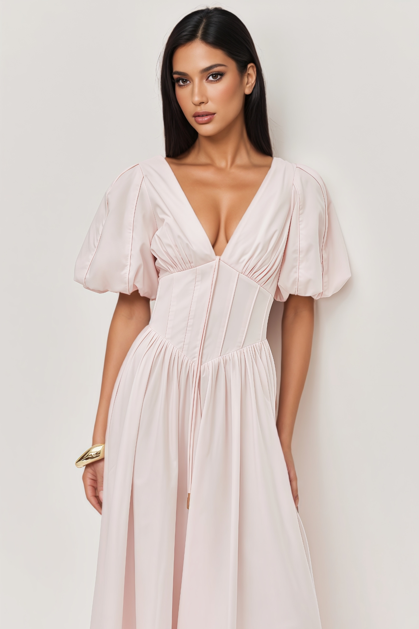 Zarte Pink Puff Sleeve Maxi Dress