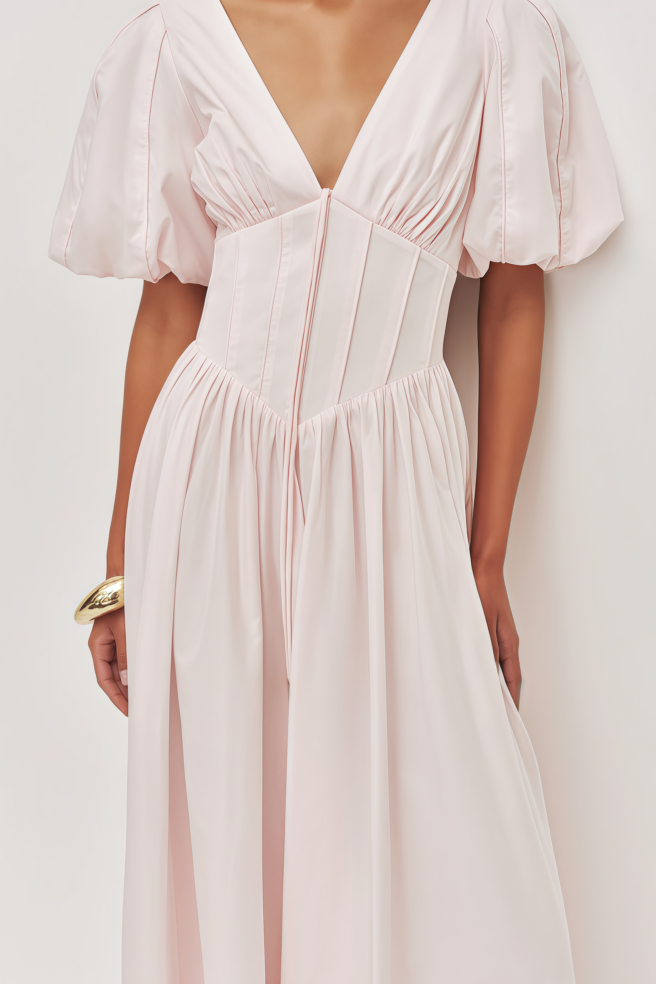 Zarte Pink Puff Sleeve Maxi Dress