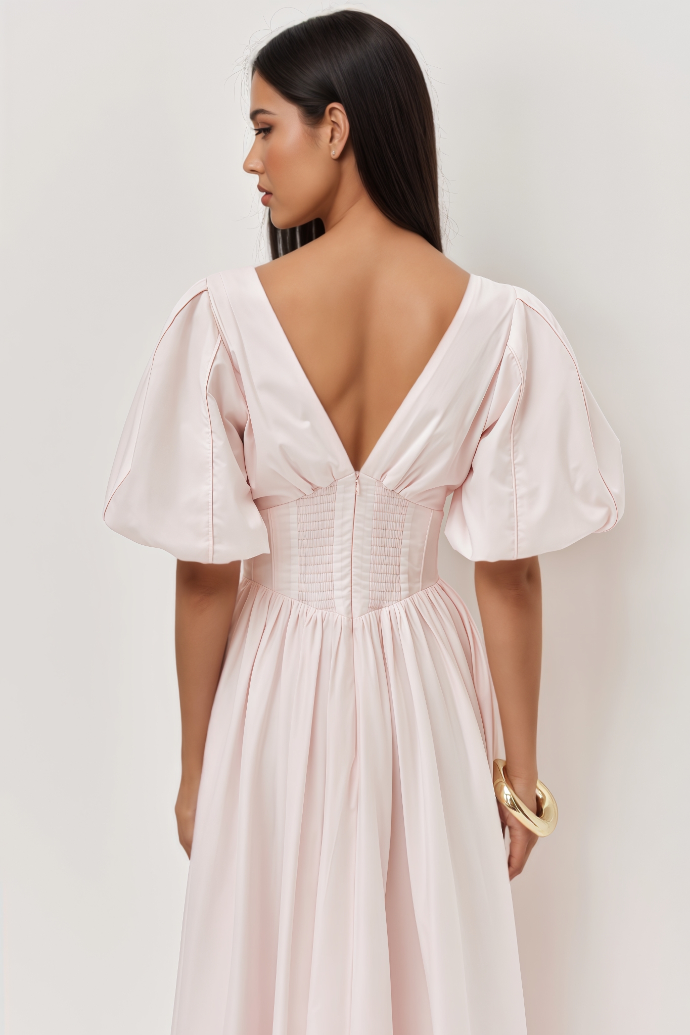 Zarte Pink Puff Sleeve Maxi Dress
