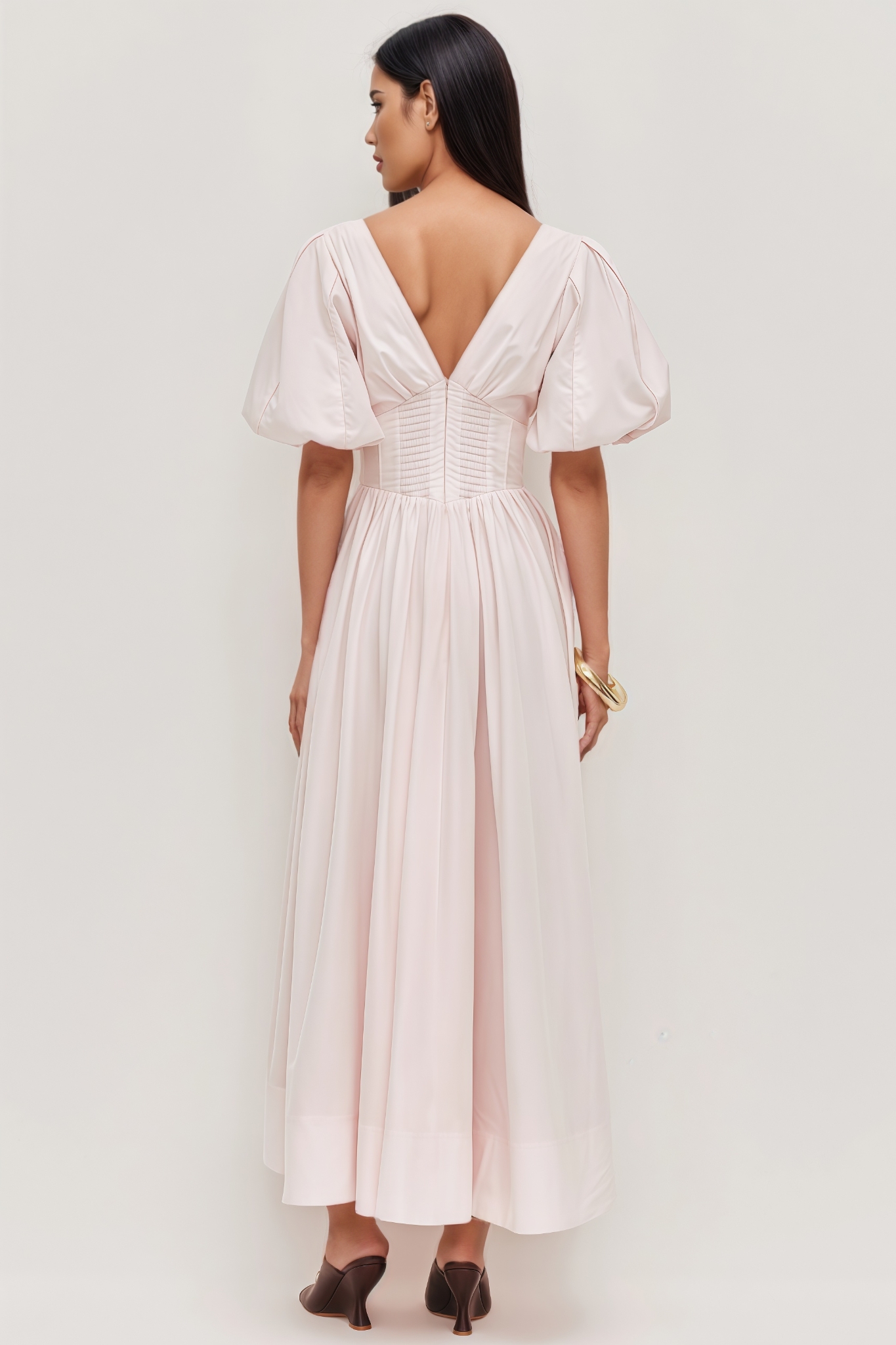 Zarte Pink Puff Sleeve Maxi Dress
