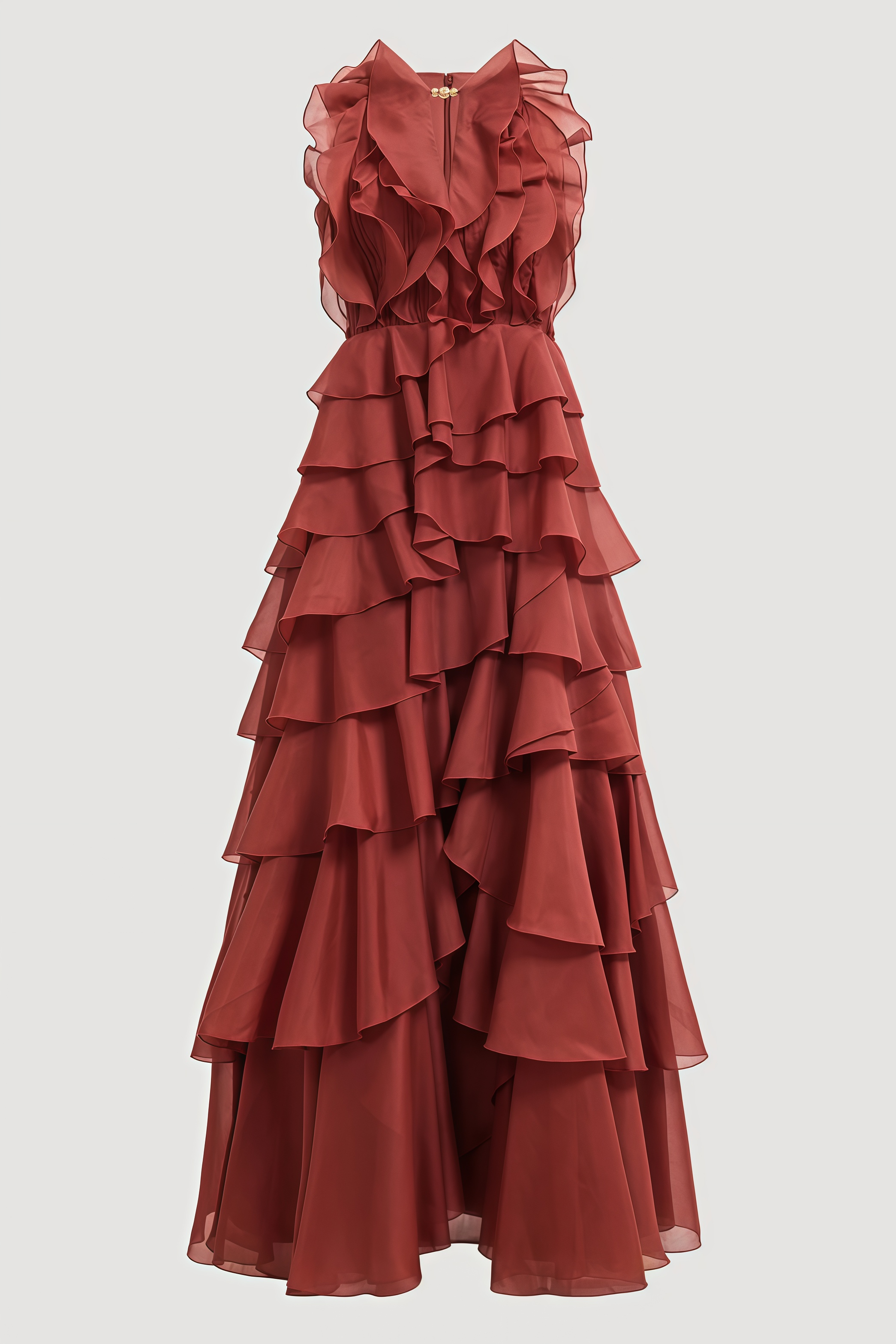 Ularnt Red Sleeveless Ruffle Maxi Dress