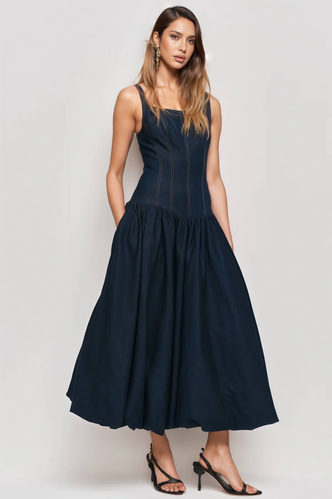 Yvaset Blue Halter Maxi Dress