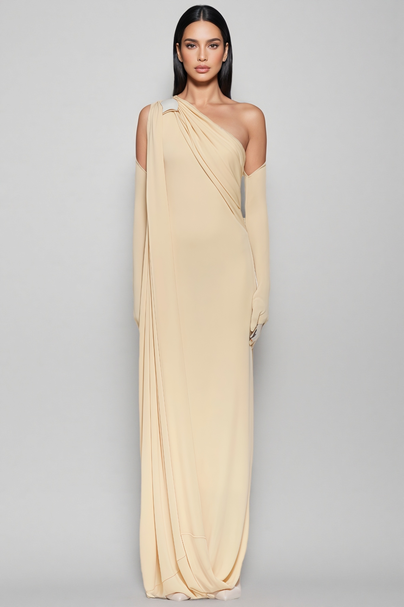 Wransa Yellow One Shoulder Draped Maxi Dress