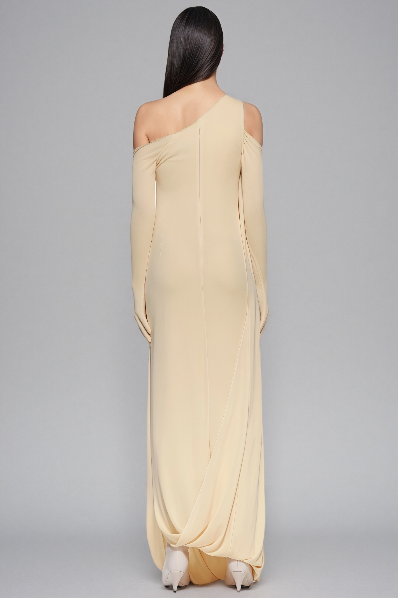 Wransa Yellow One Shoulder Draped Maxi Dress