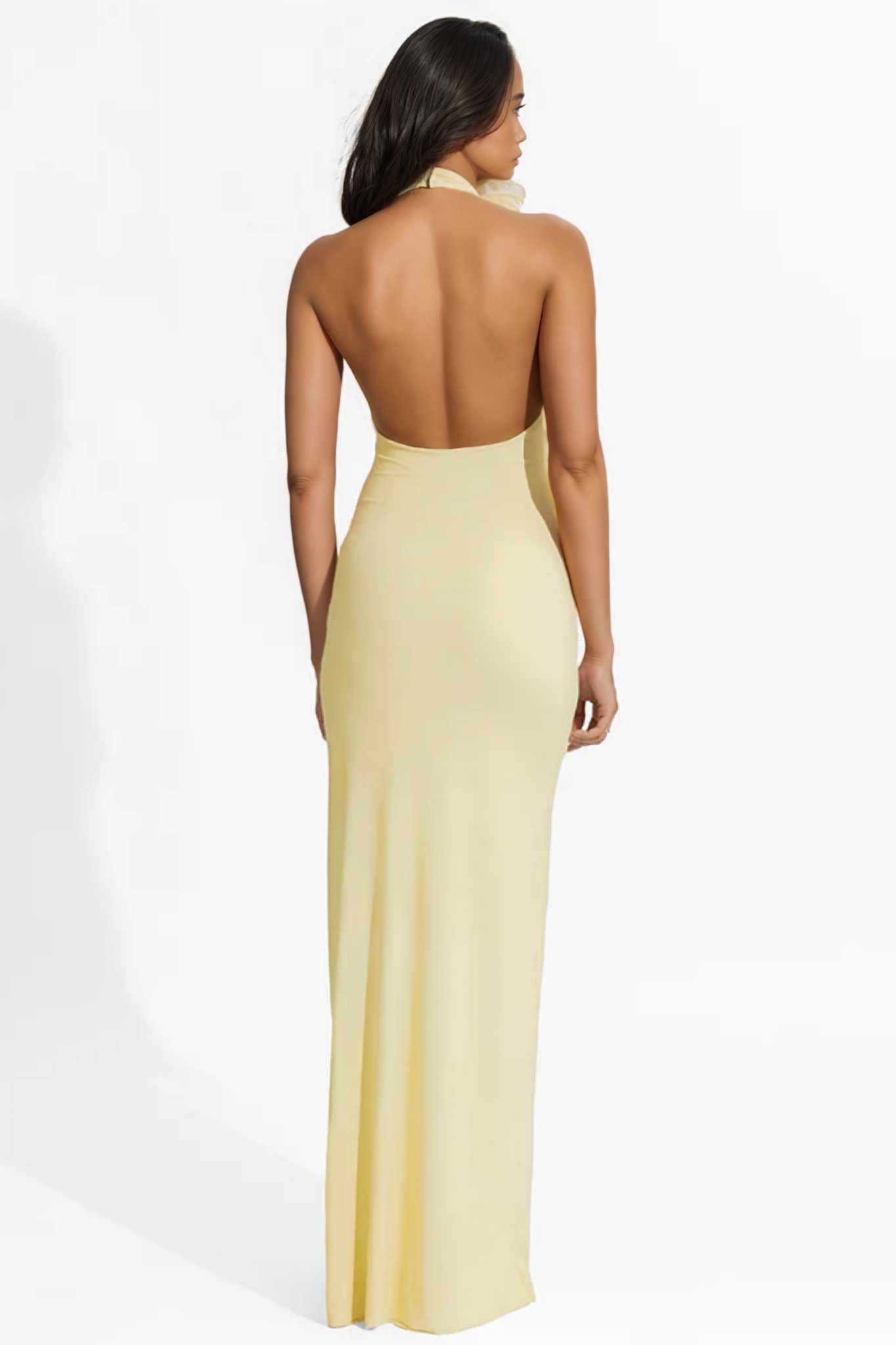 Dakod Yellow 3D Floral Backless Maxi Dress