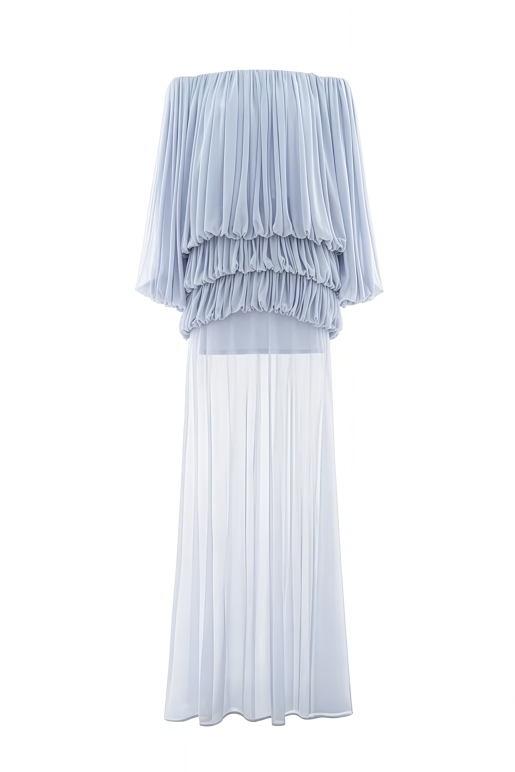 Wannah Blue Off The Shoulder Mesh Maxi Dress Set