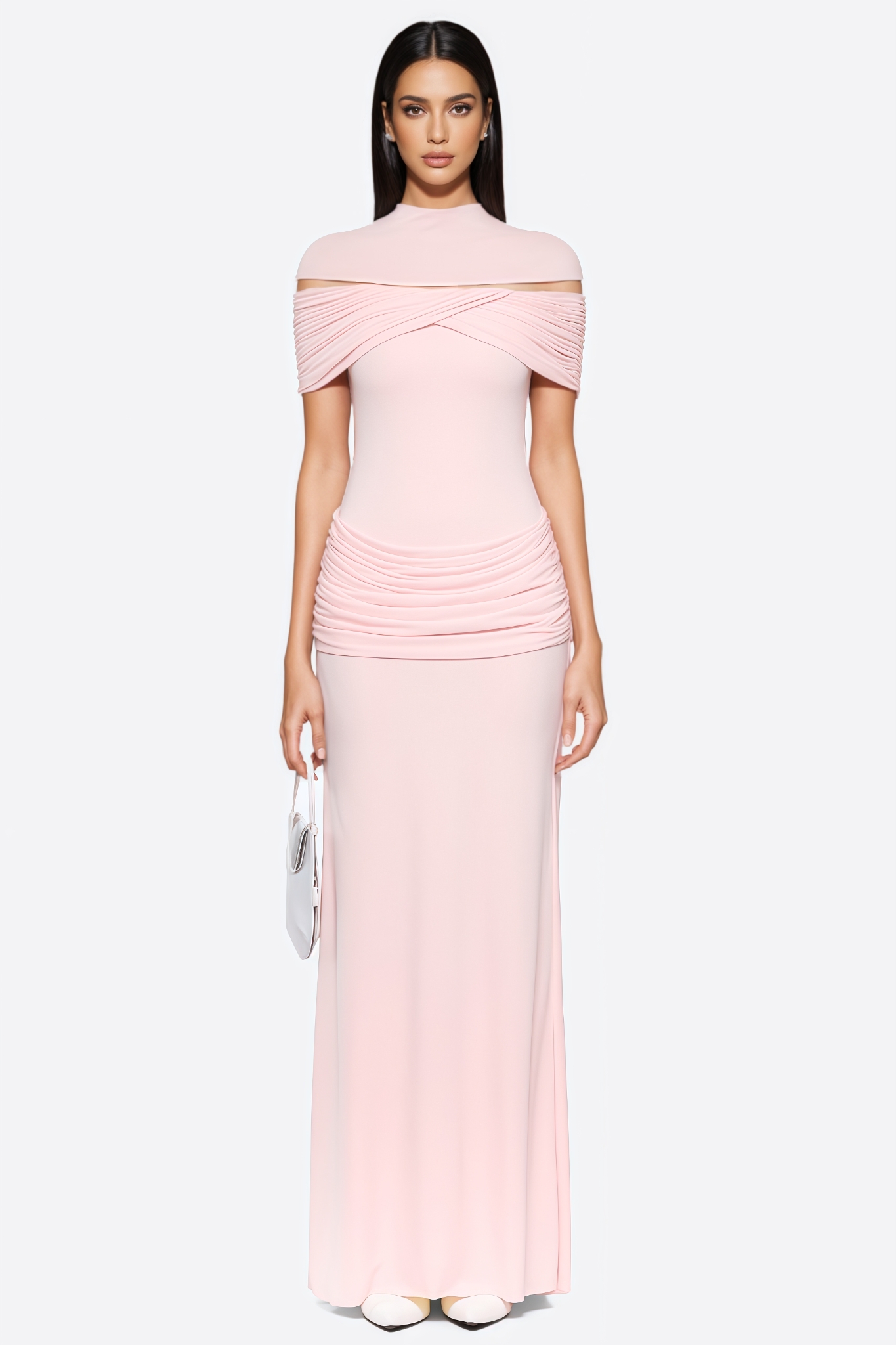 Rheat Pink Ruched Knit Maxi Dress