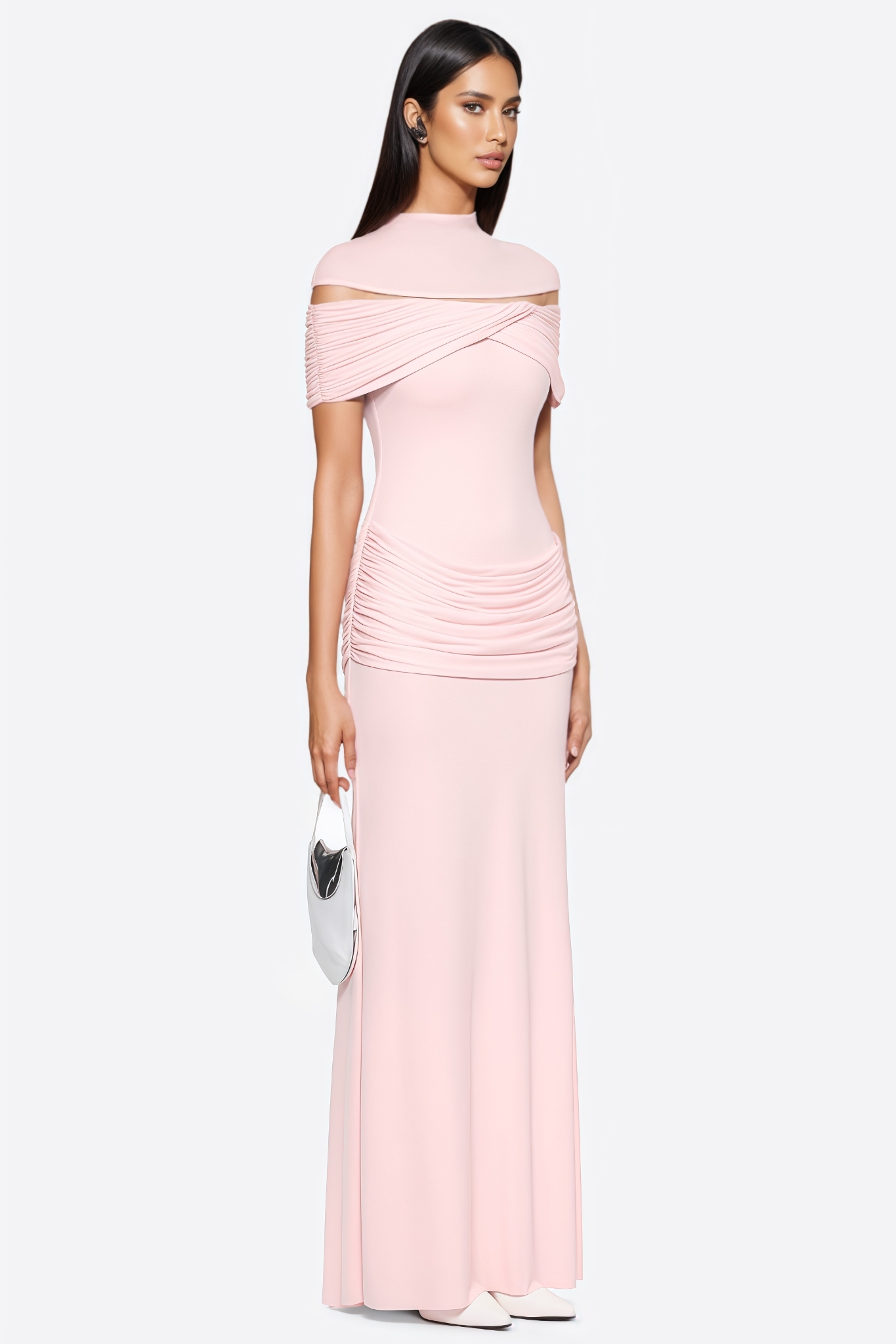 Rheat Pink Ruched Knit Maxi Dress