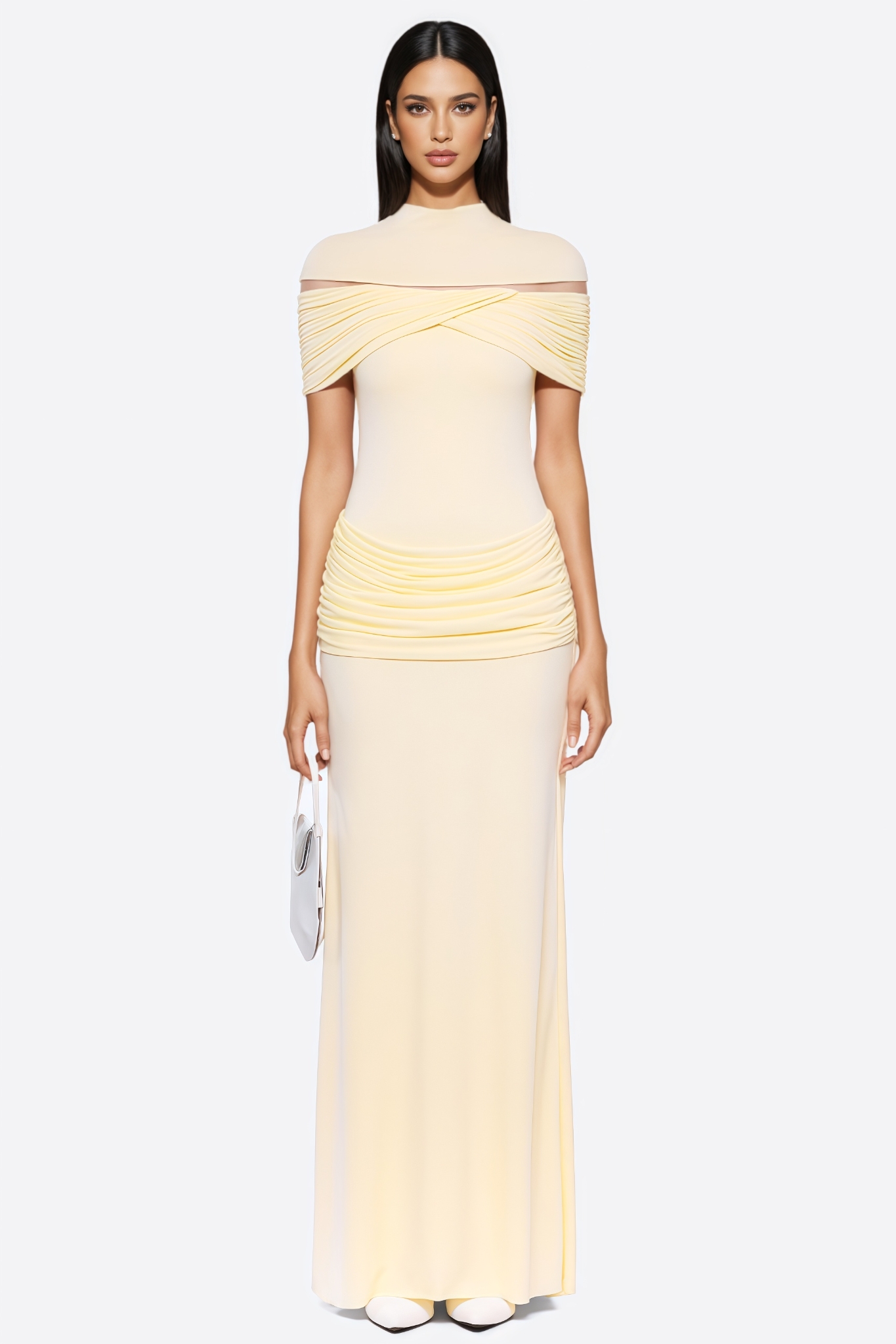 Valek Yellow Ruched Knit Maxi Dress