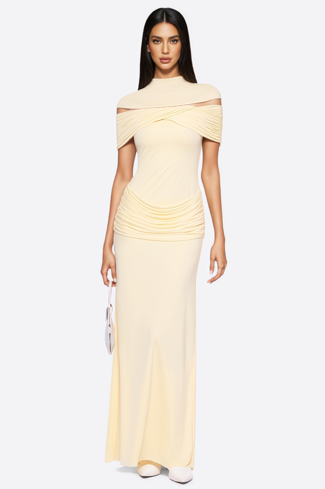 Valek Yellow Ruched Knit Maxi Dress