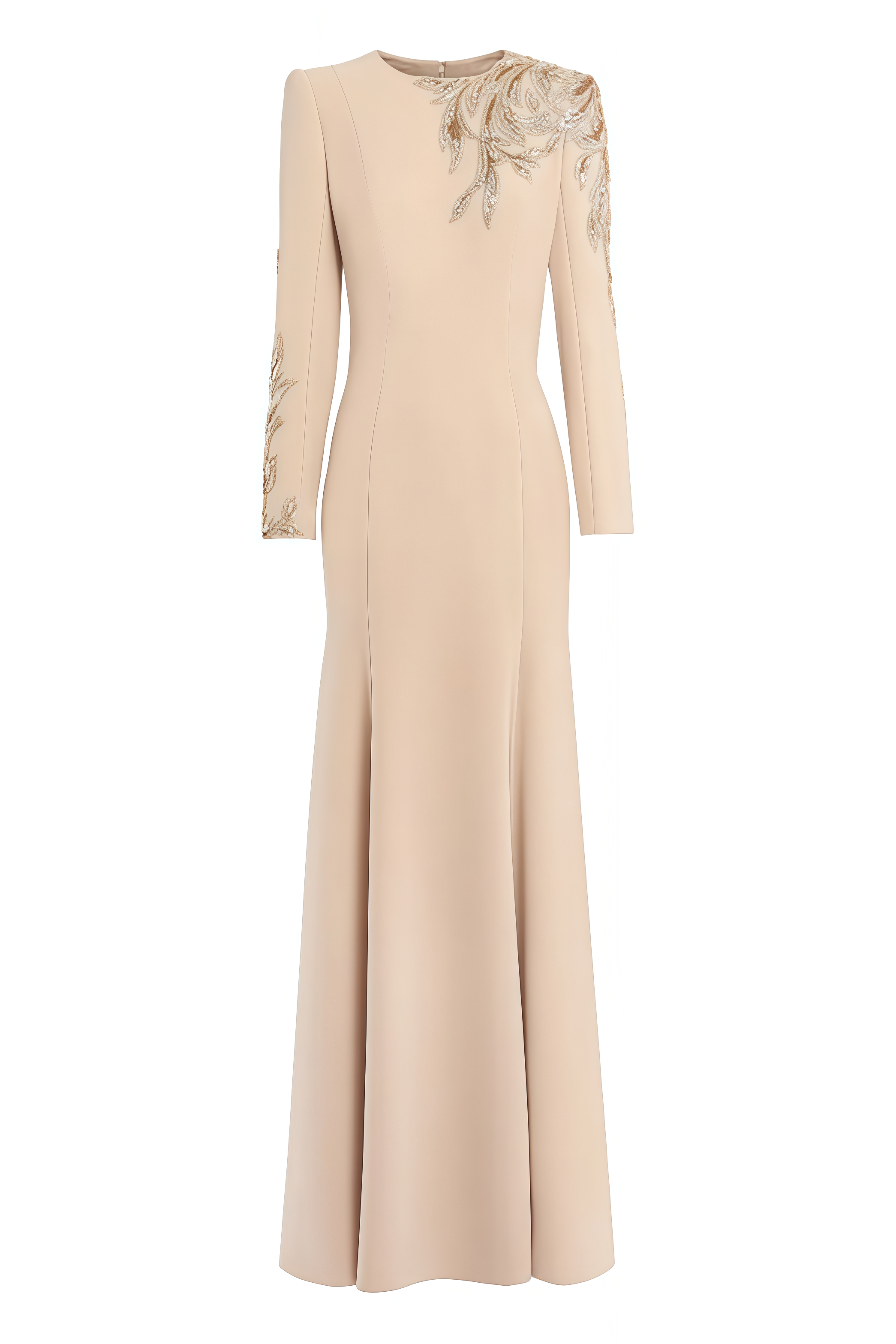 Zelda Beige Beaded Rhinestone Embellished Maxi Dress
