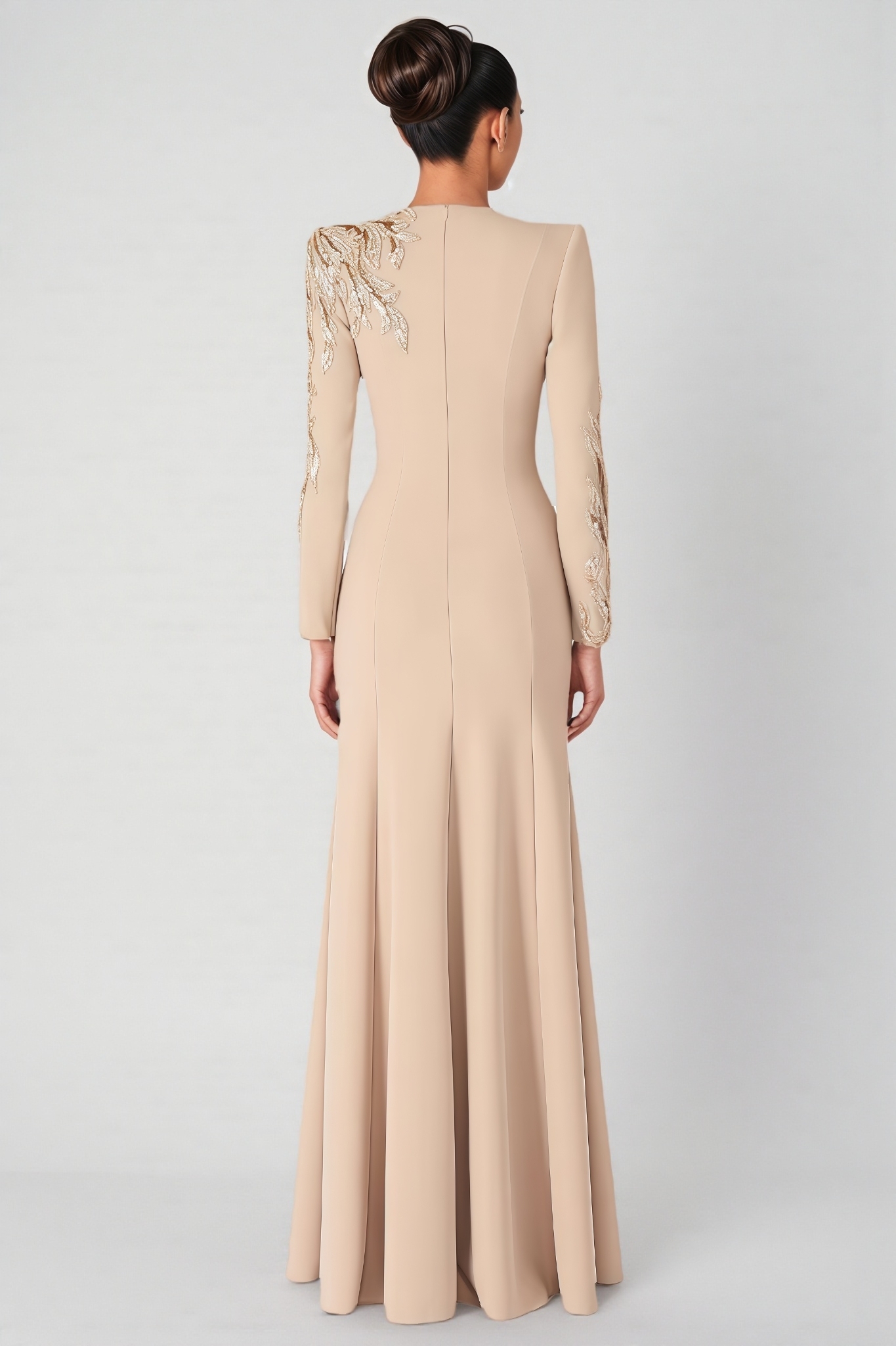 Zelda Beige Beaded Rhinestone Embellished Maxi Dress