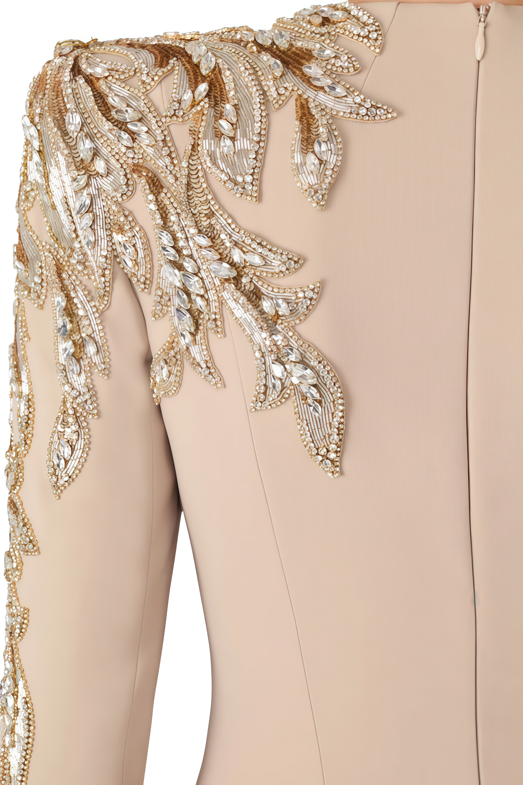 Zelda Beige Beaded Rhinestone Embellished Maxi Dress