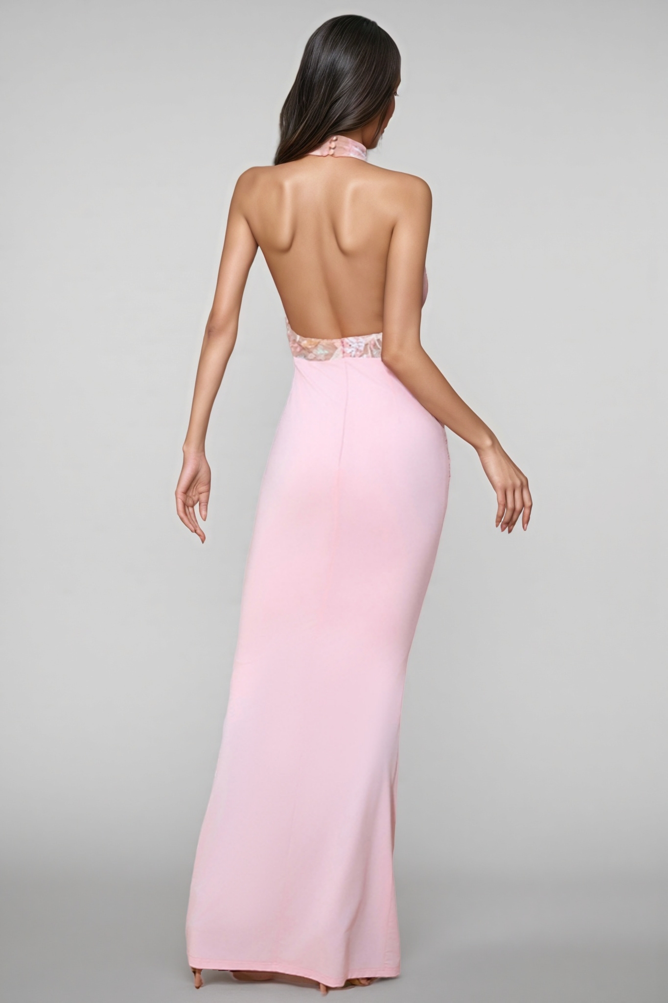 Vincas Embroidered Neck Sequin Maxi Dress