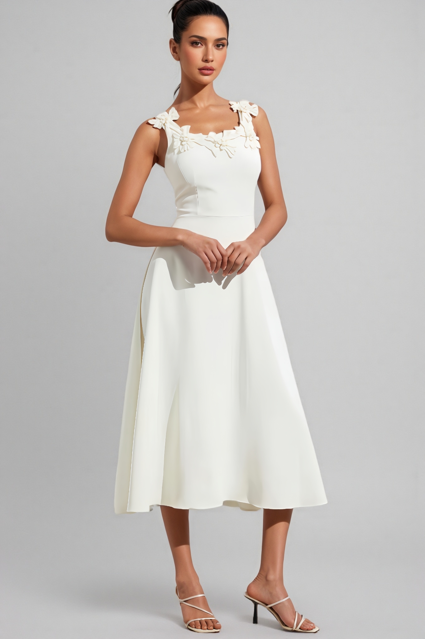 3D Floral Sleeveless Midi Dress