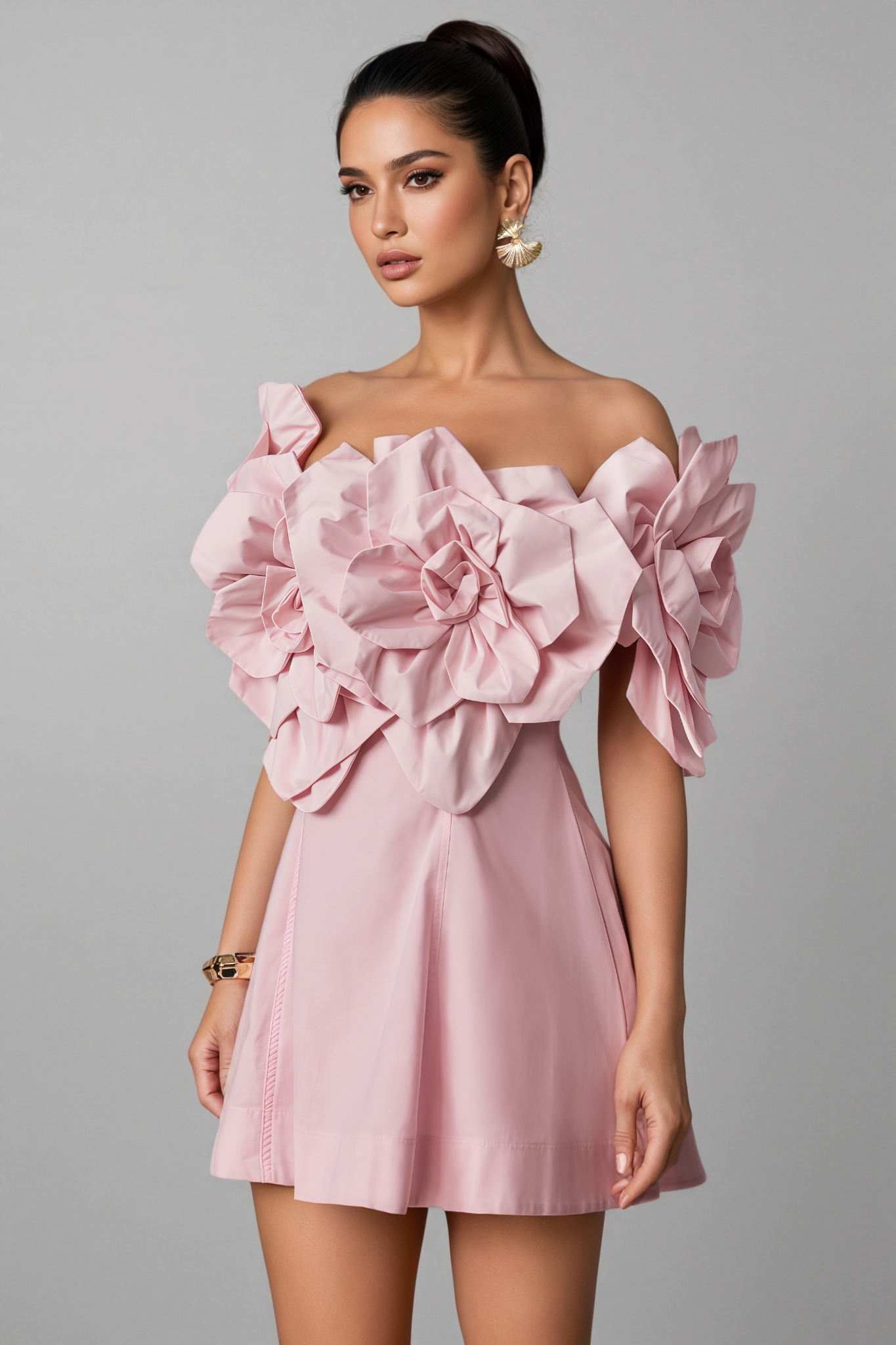 Huta Oversized Floral Applique Mini Dress