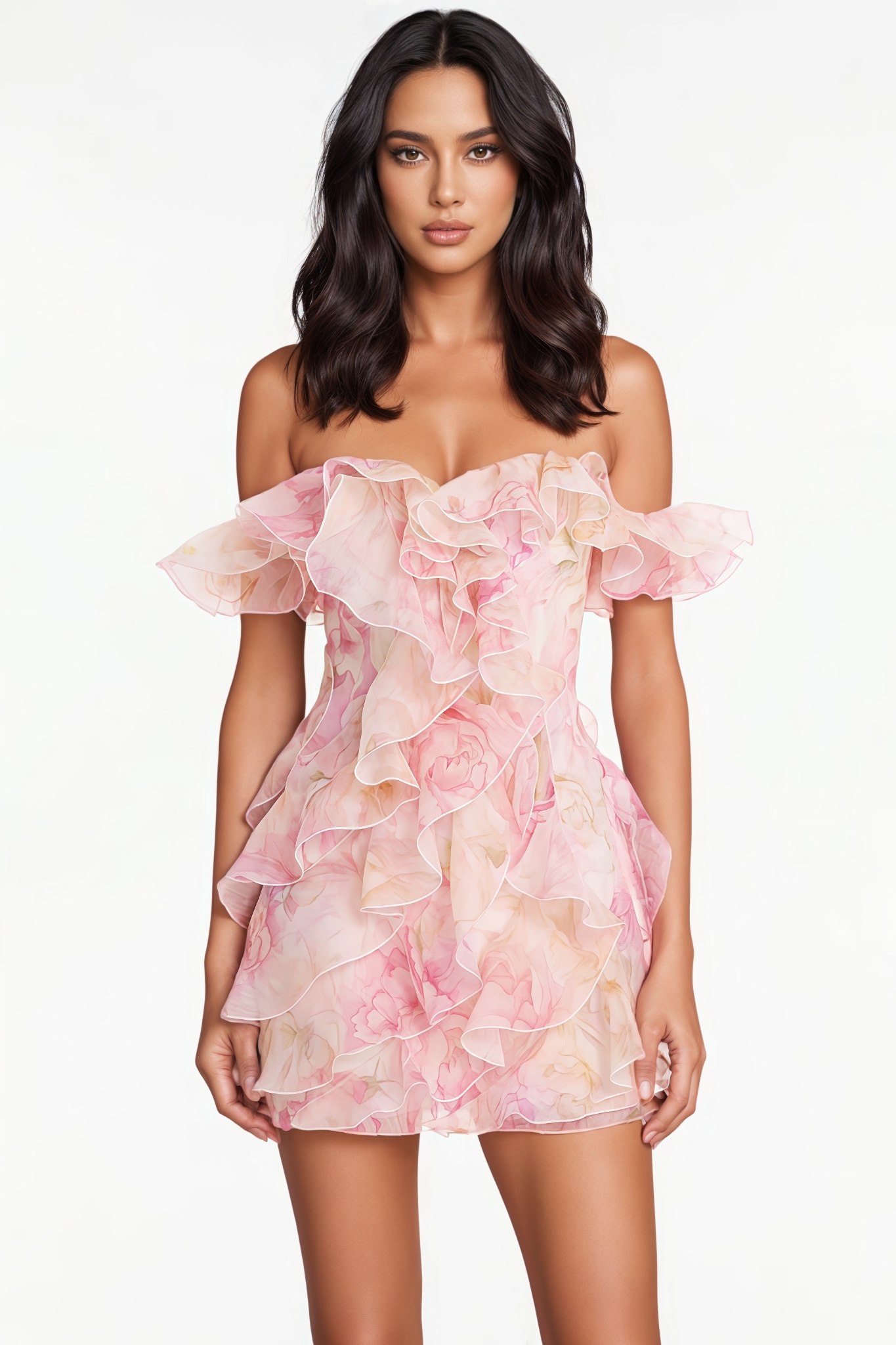 Atlost Pink Off The Shoulder Floral Mini Dress