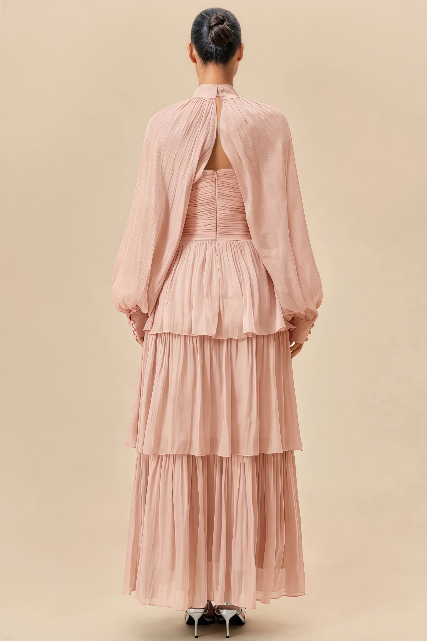 Cryce Pink Long Sleeve Tiered Maxi Dress Set