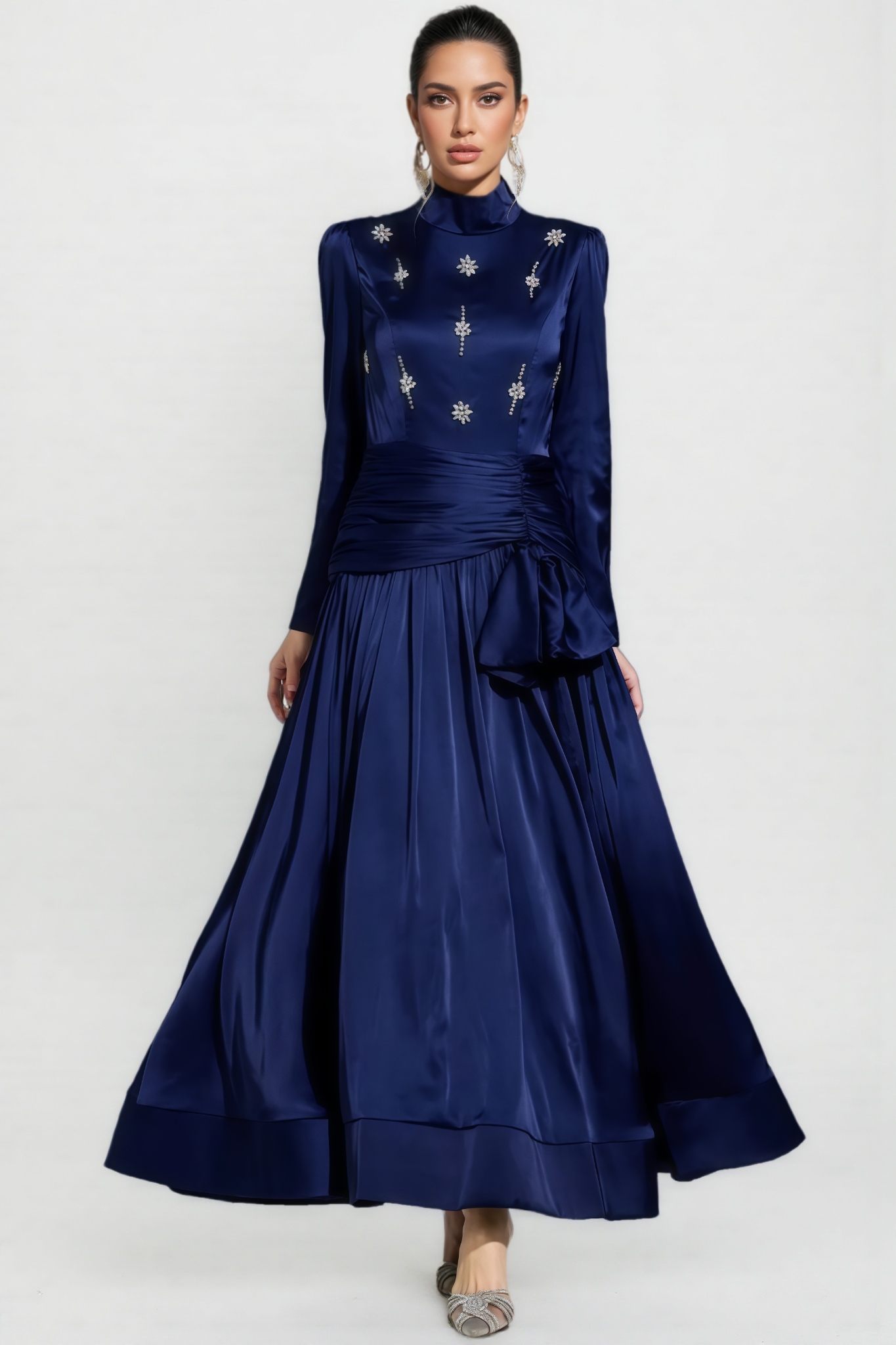 Buenx Blue Long Sleeve Diamond Maxi Dress