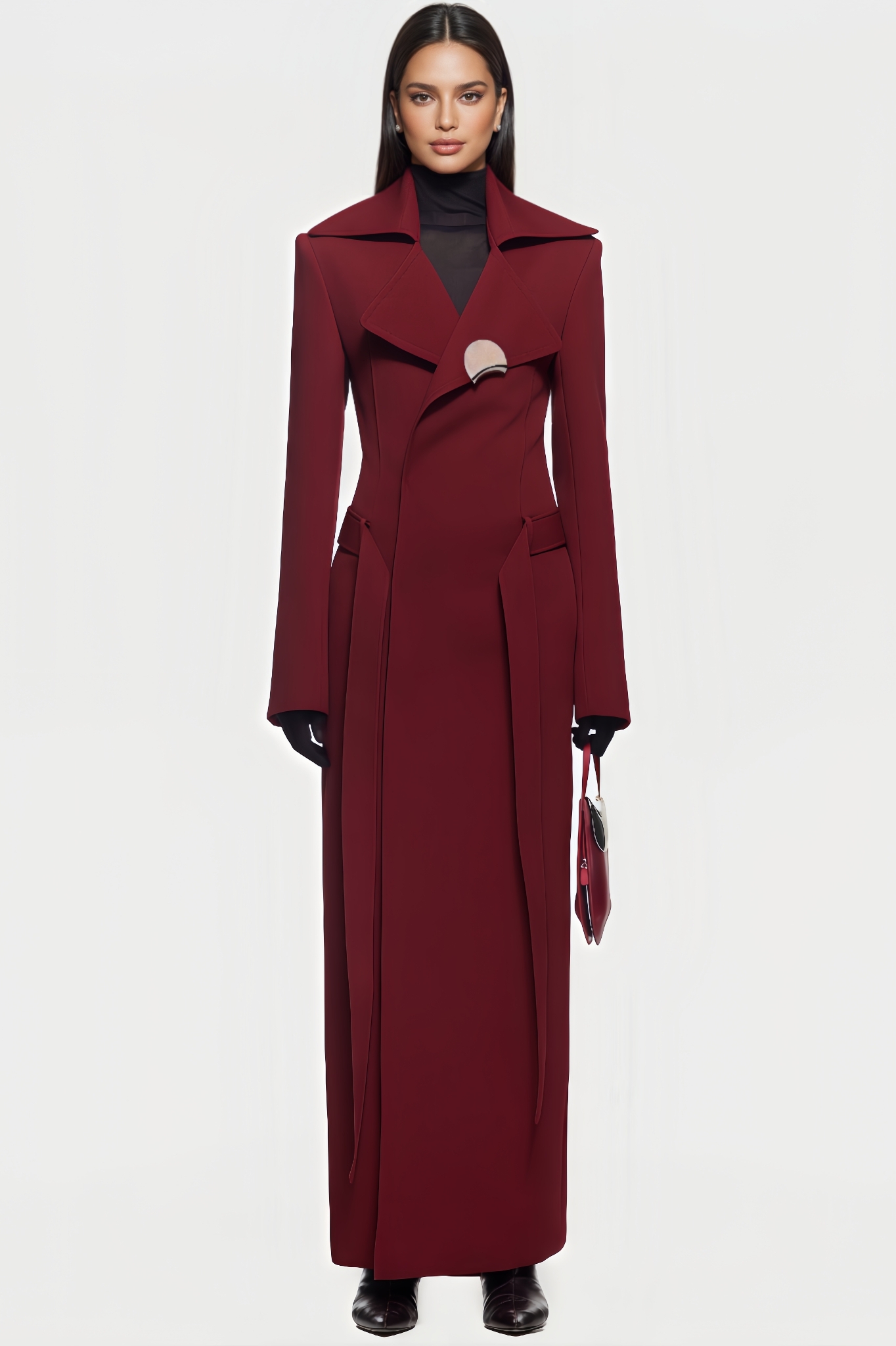 Halastd White High Neck Long Coat