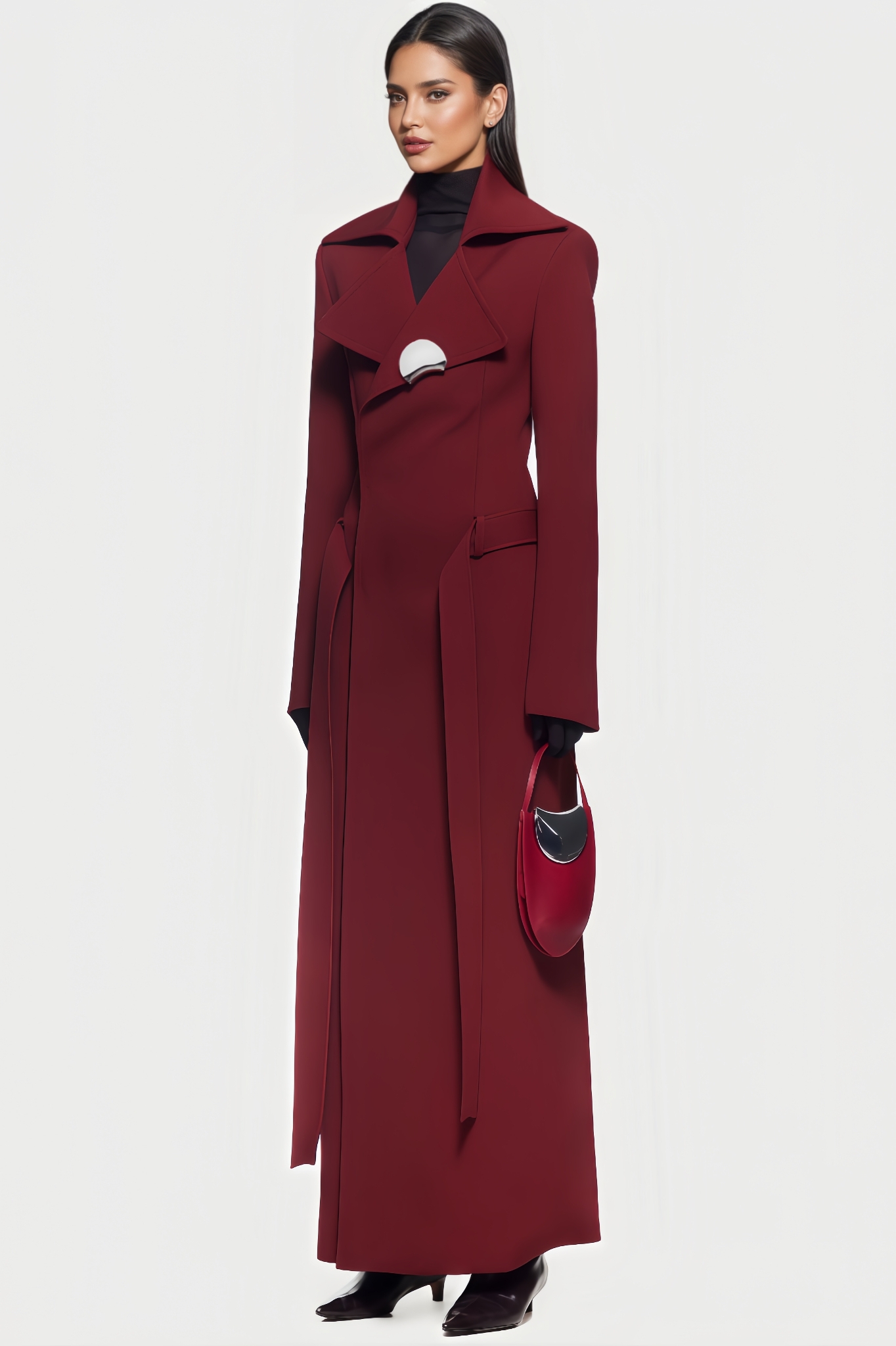Halastd White High Neck Long Coat