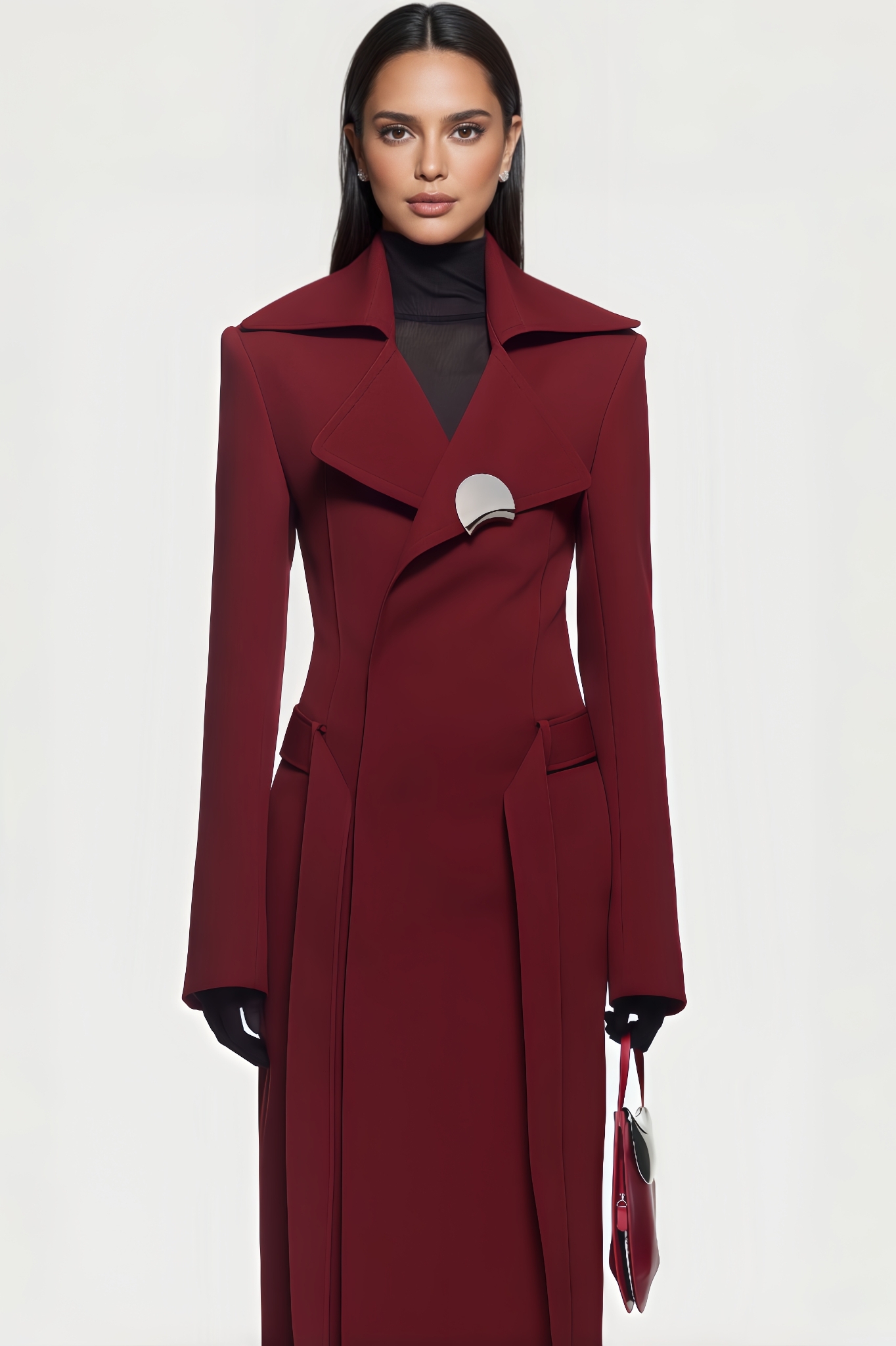 Halastd White High Neck Long Coat