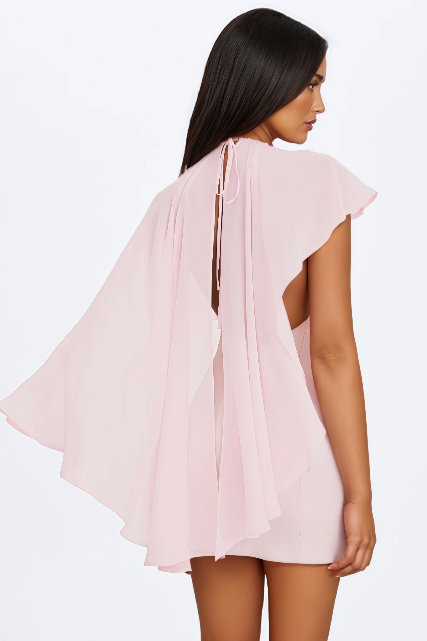 Slrany Pink Asymmetrical Cape Mini Dress